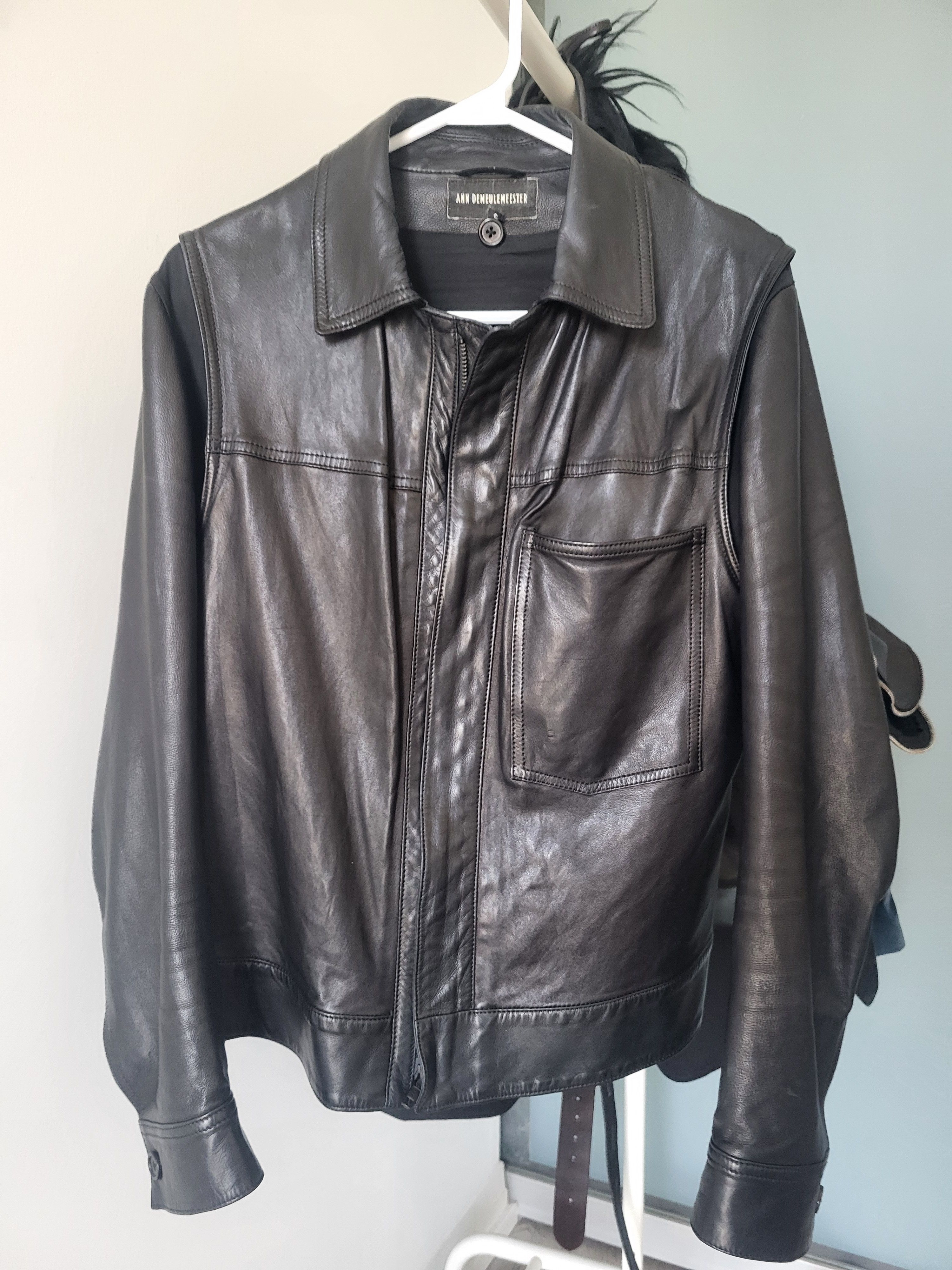 Pre-owned Ann Demeulemeester A/w 16 Flocked Leather Jacket In Black