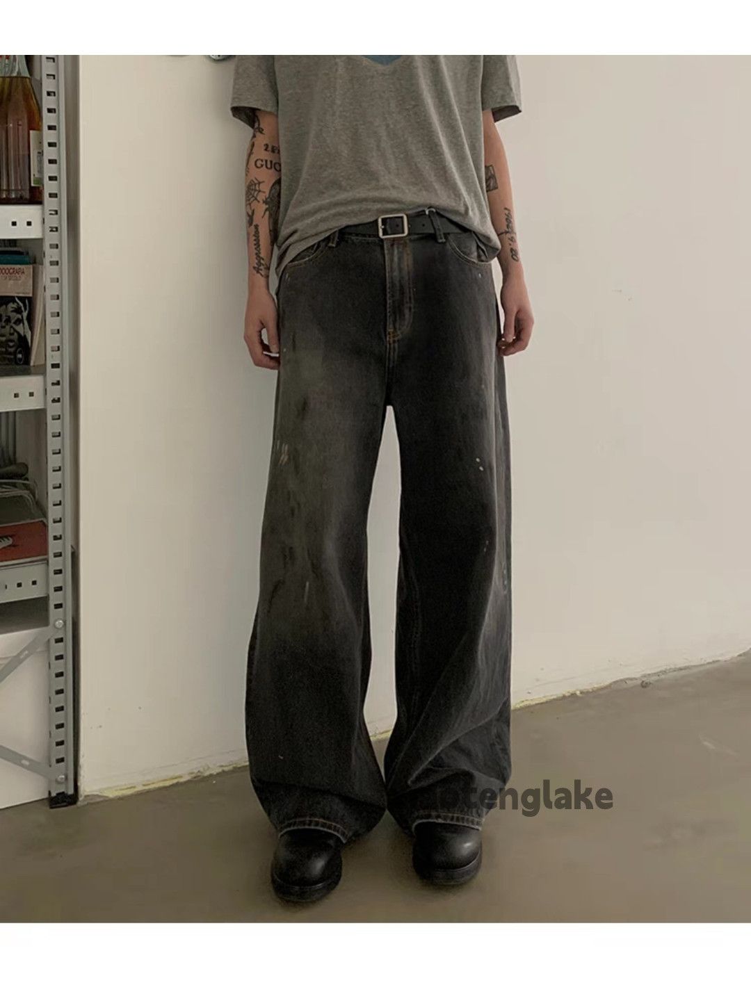 Jean × Vintage Unisex washed faded loose baggy hiphop stain jeans Size US 32 / EU 48 - 1 Thumbnail