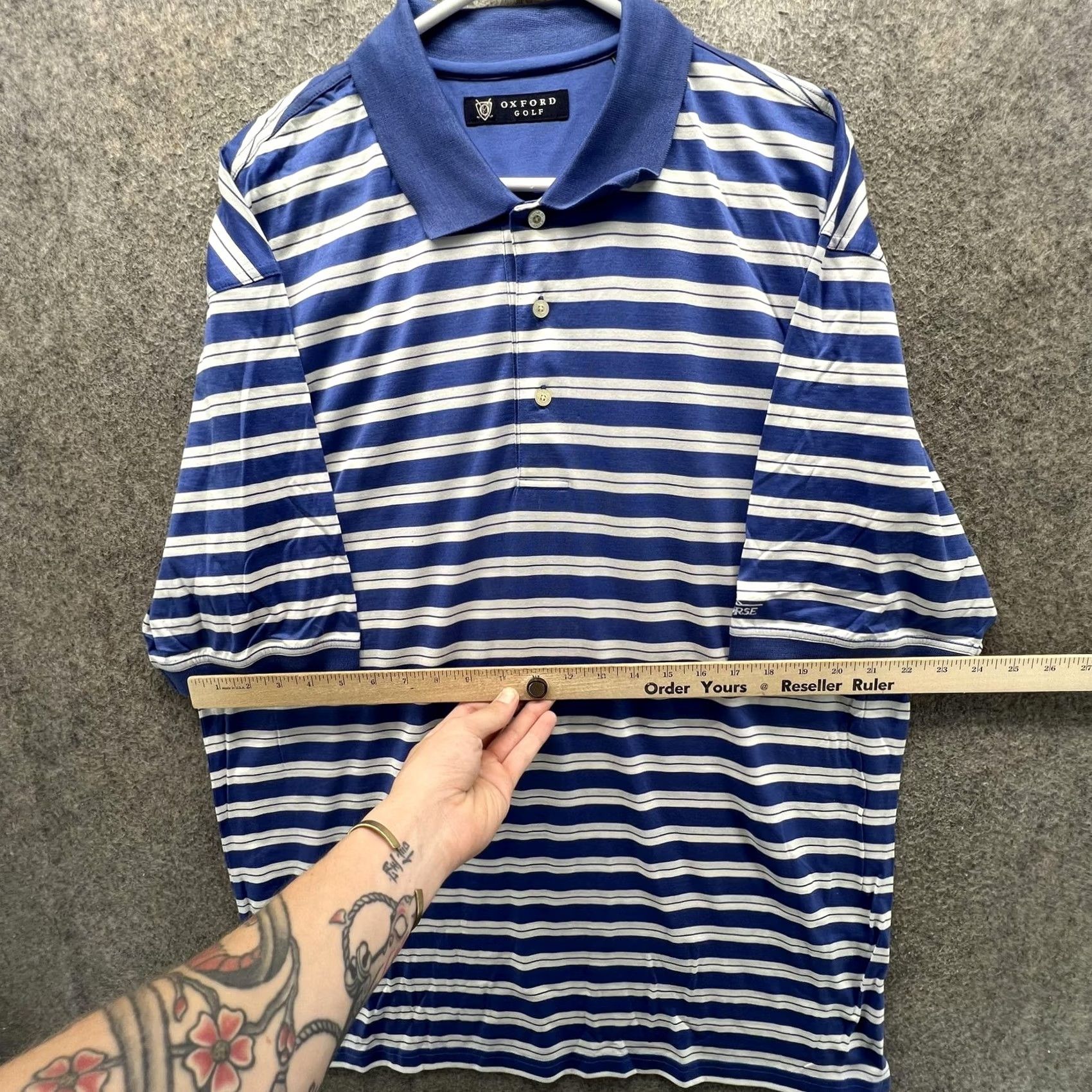 Vintage Oxford Golf Polo Shirt Mens L Blue Stripe Ironhorse Logo 100% Cotton Golf Casual Polo Shirt Size US L / EU 52-54 / 3 - 5 Thumbnail