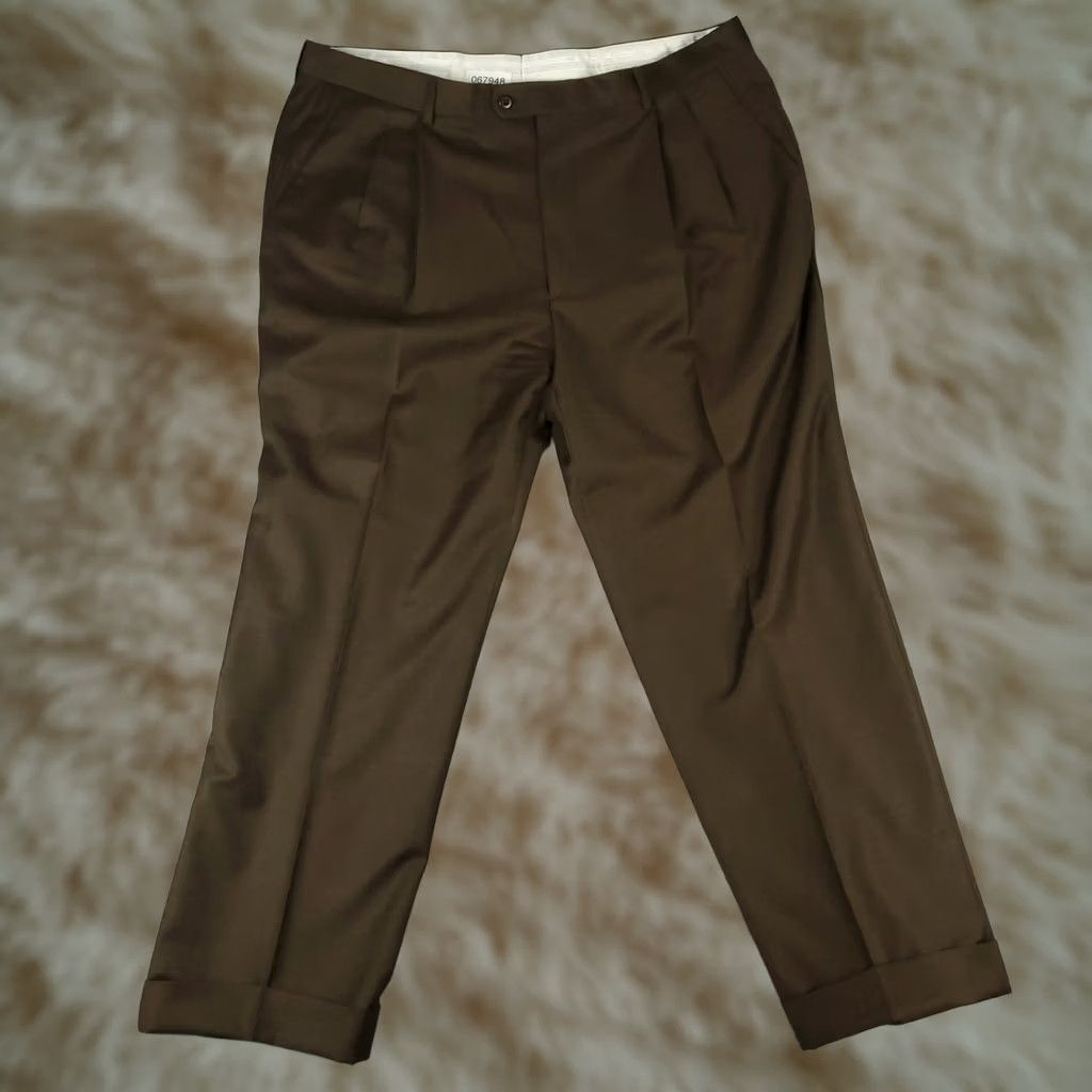 Zanella Zanella Pants Mens 40x30 Brown Bennett Wool Slacks Pleated Trousers Chino Dress Pants Regular Wool Front Pleated Long URL: not applicable Size US 40 / EU 56 - 1 Thumbnail
