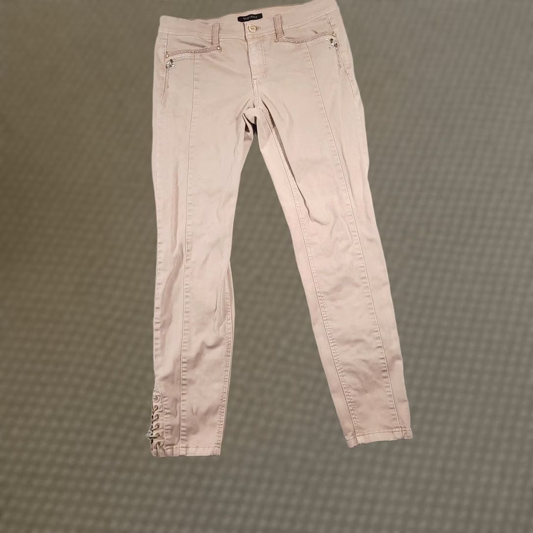 White House Black Market White House Black Market Pants Womens 8R Beige Skinny Leg Rhinestone Lace Up Boho Size 30" / US 8 / IT 44 - 1 Thumbnail