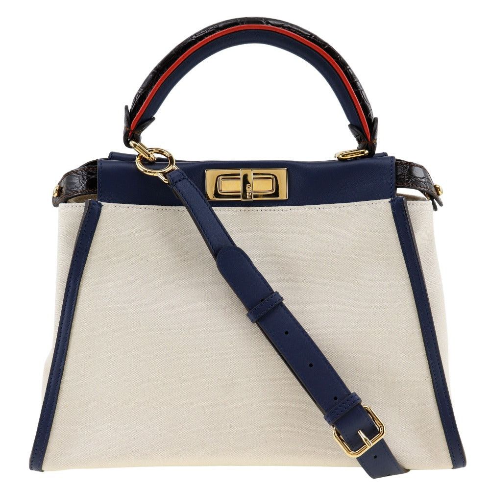 Fendi Peekaboo White Canvas Handbag (Pre-Owned) Size ONE SIZE - 1 Thumbnail
