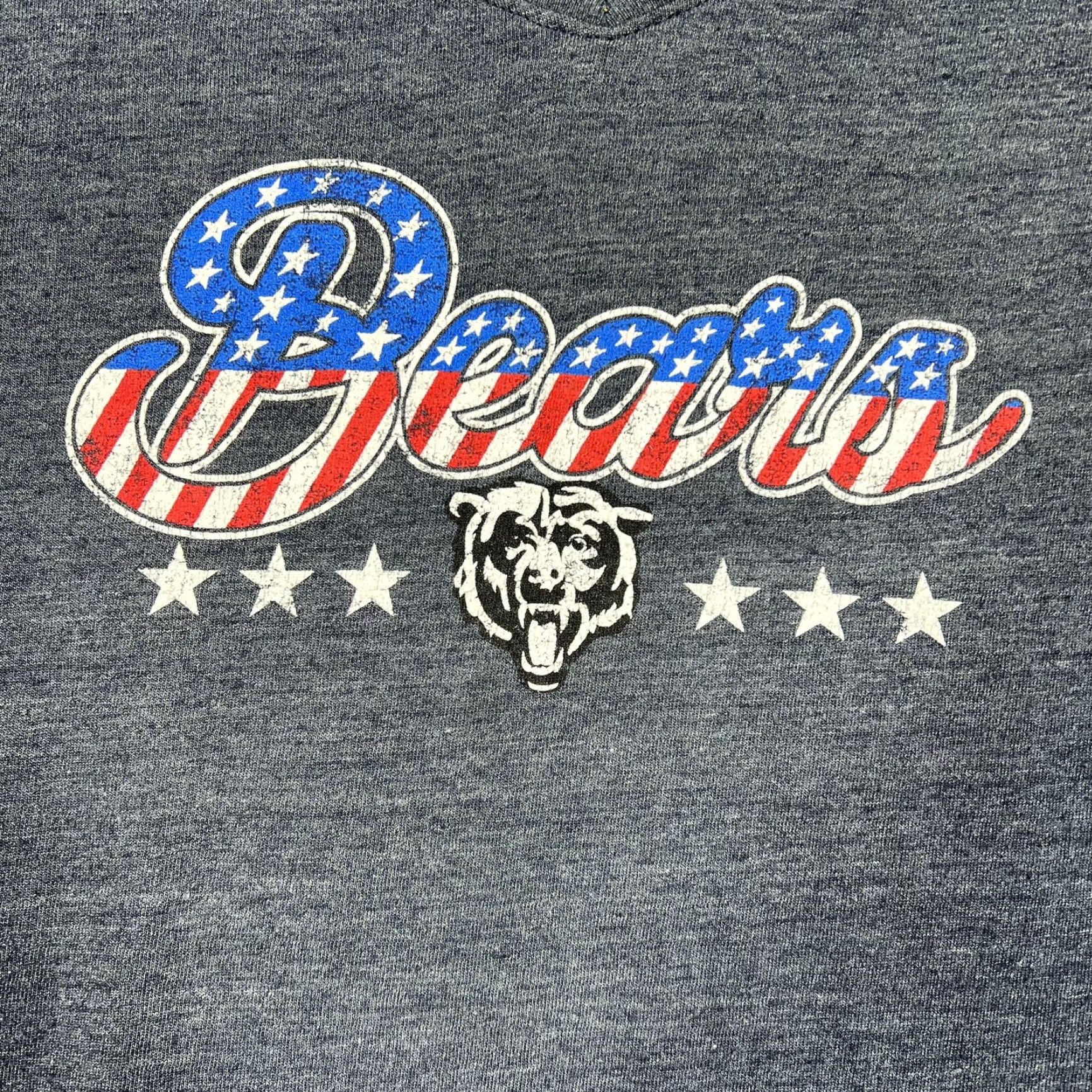 Vintage Fanatics NFL Chicago Bears Women's Large V-Neck T-Shirt Heather Navy Patriotic Football Sports Size L / US 10 / IT 46 - 5 Thumbnail