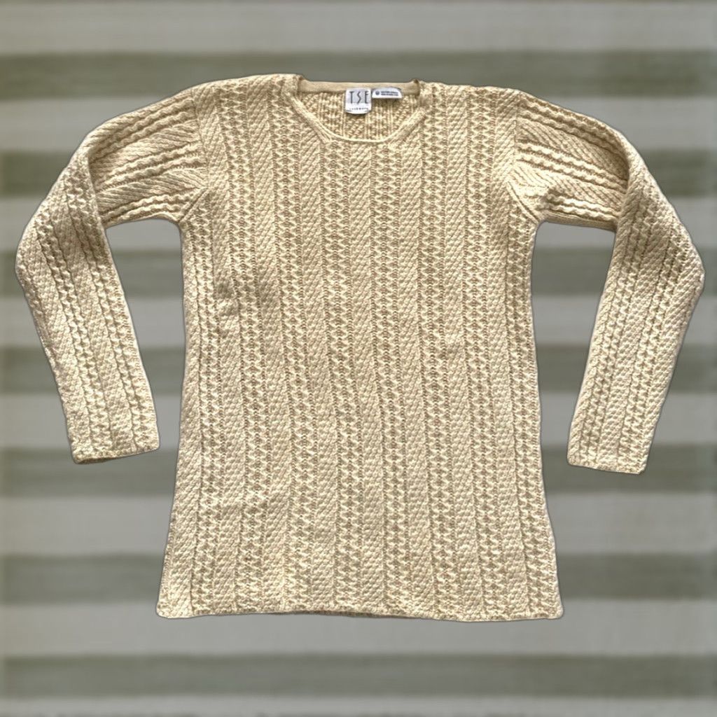 Tse VINTAGE TSE Women's Cable Knit Cashmere Sweater Sz M Pullover Crew Neck Ivory 90s Womens Size M / US 6-8 / IT 42-44 - 1 Thumbnail