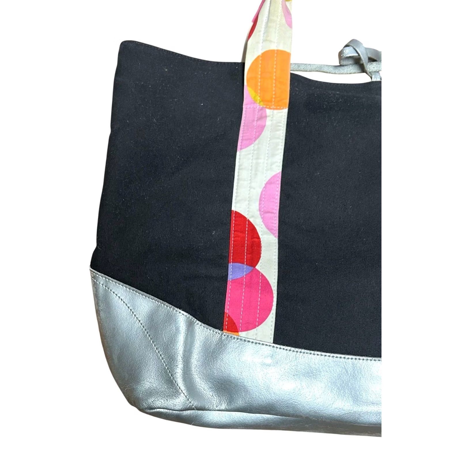 Vintage Jack Gomme Paris Canvas Shoulder Bag Women's Tote Bag Black Silver Polka Dot Size ONE SIZE - 2 Thumbnail