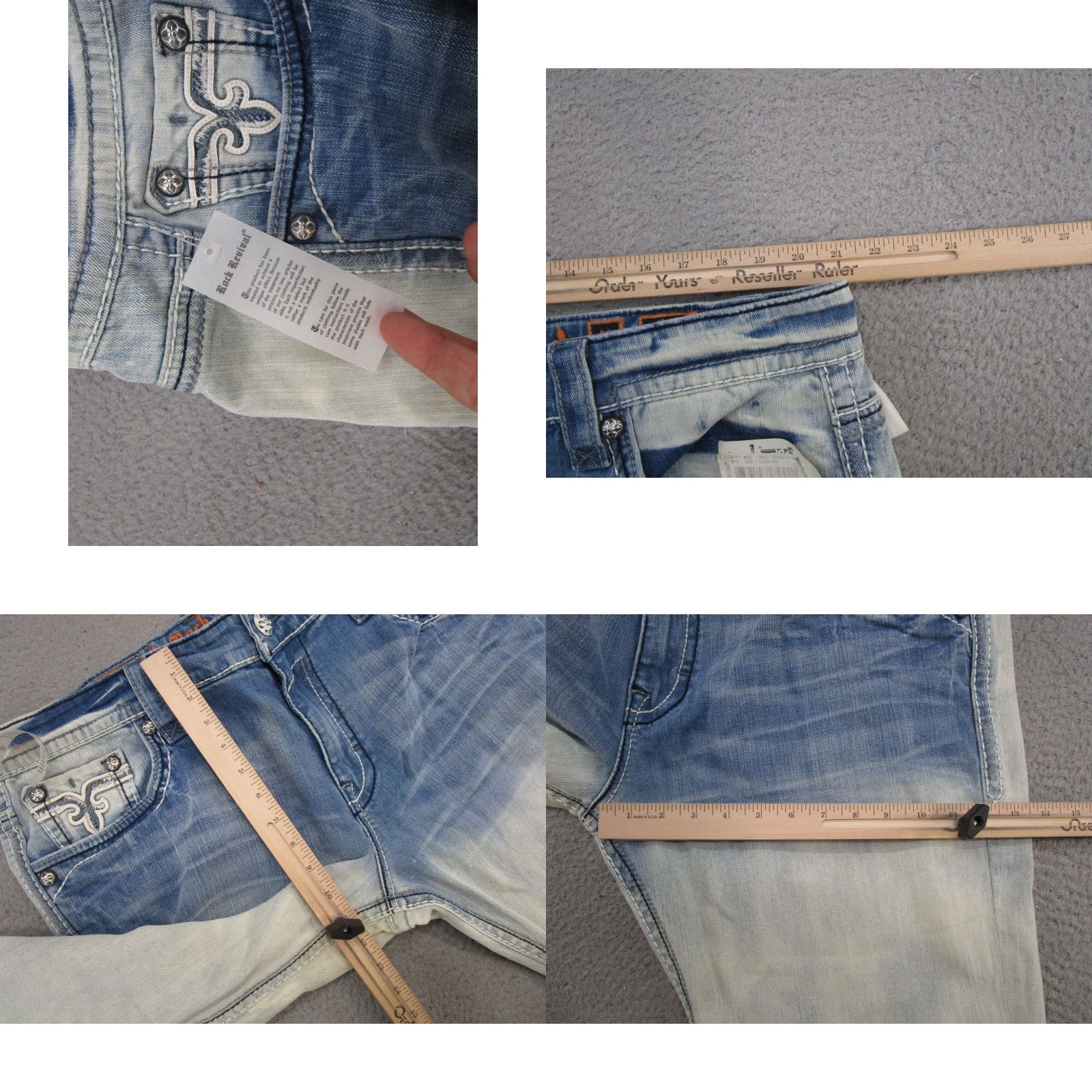 Vintage Rock Revival AJ Straight Leg Jeans 42x33 Denim 2 Tone Blue Men’s Regular Fit 5-Pocket Logo Embroidered Denim Jeans Rock Revival Men Size US 42 / EU 58 - 8 Thumbnail