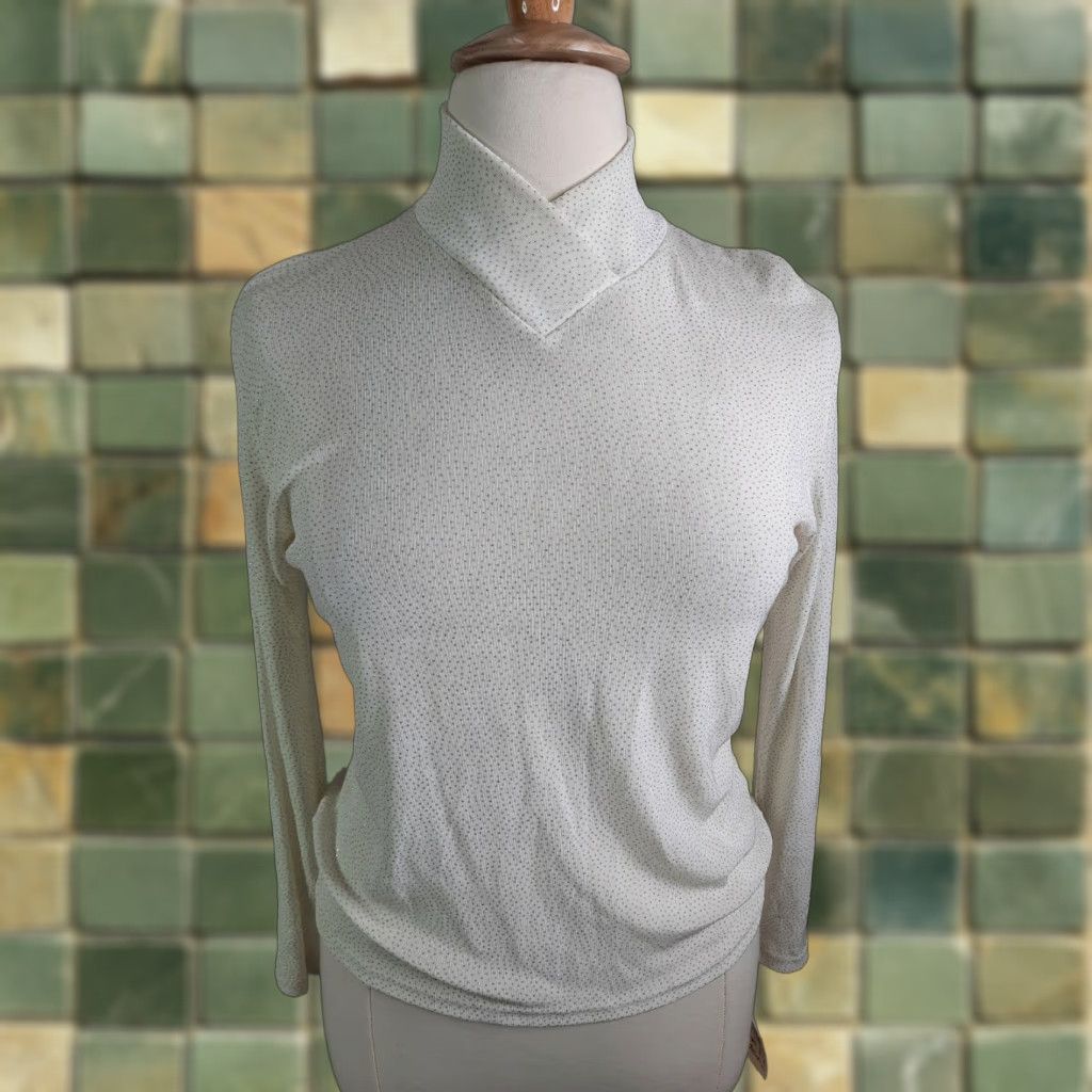 Vintage VINTAGE 1849 Authentic Ranchwear Glitter Mock Neck White Show Shirt XL Deadstock Women Dress Shirt L4S Size XL / US 12-14 / IT 48-50 - 1 Thumbnail