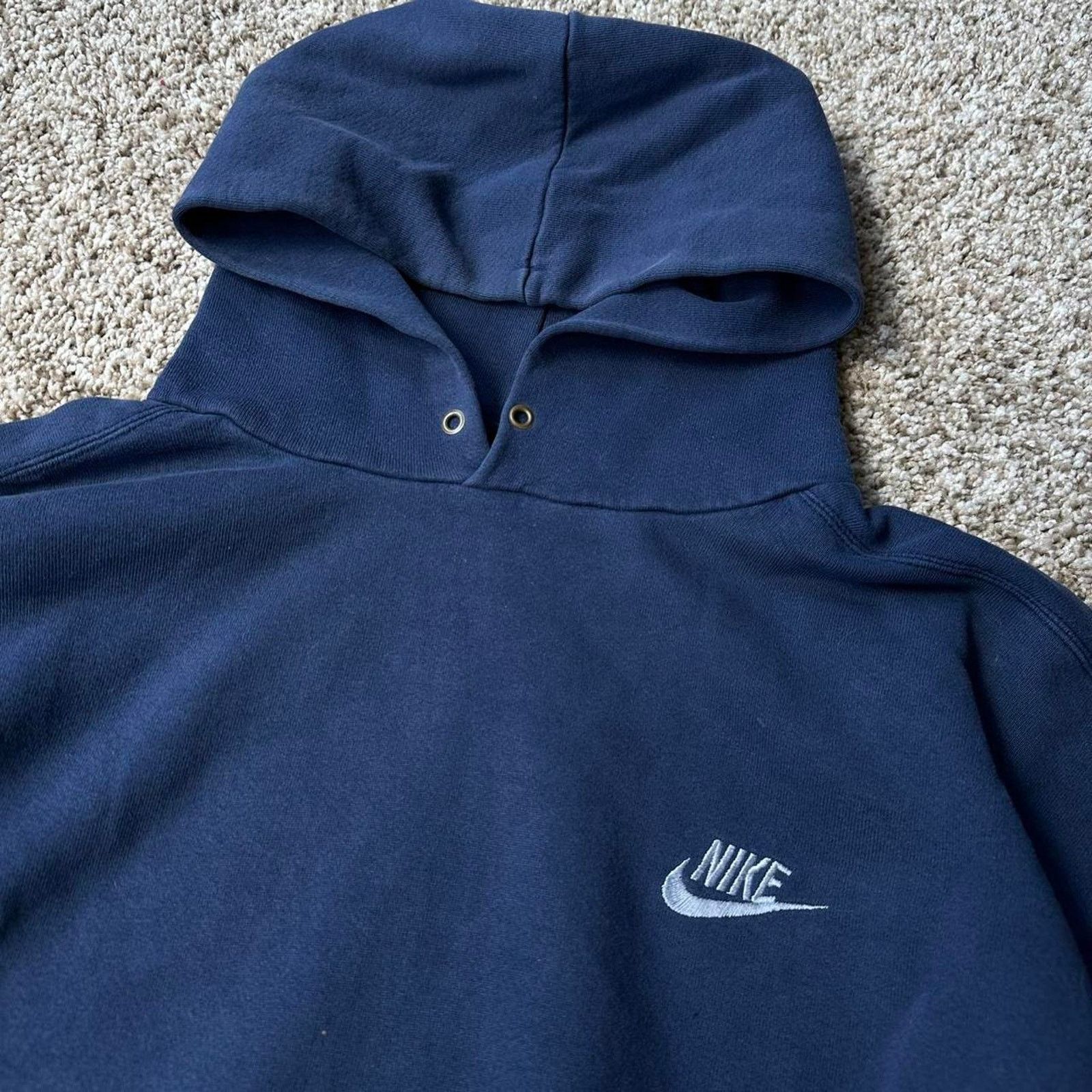 Nike × Vintage Vintage 90s Baggy Nike Check Navy Cotton Hoodie Sweatshirt Size US XXL / EU 58 / 5 - 3 Thumbnail