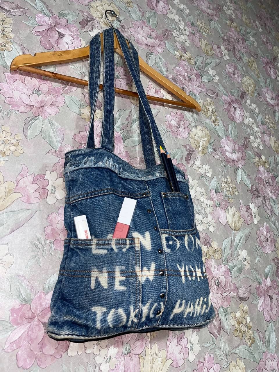 Hysteric Glamour Vintage 90s Y2K Shoulder Bag Distressed Denim Jean diesel Size ONE SIZE - 5 Thumbnail