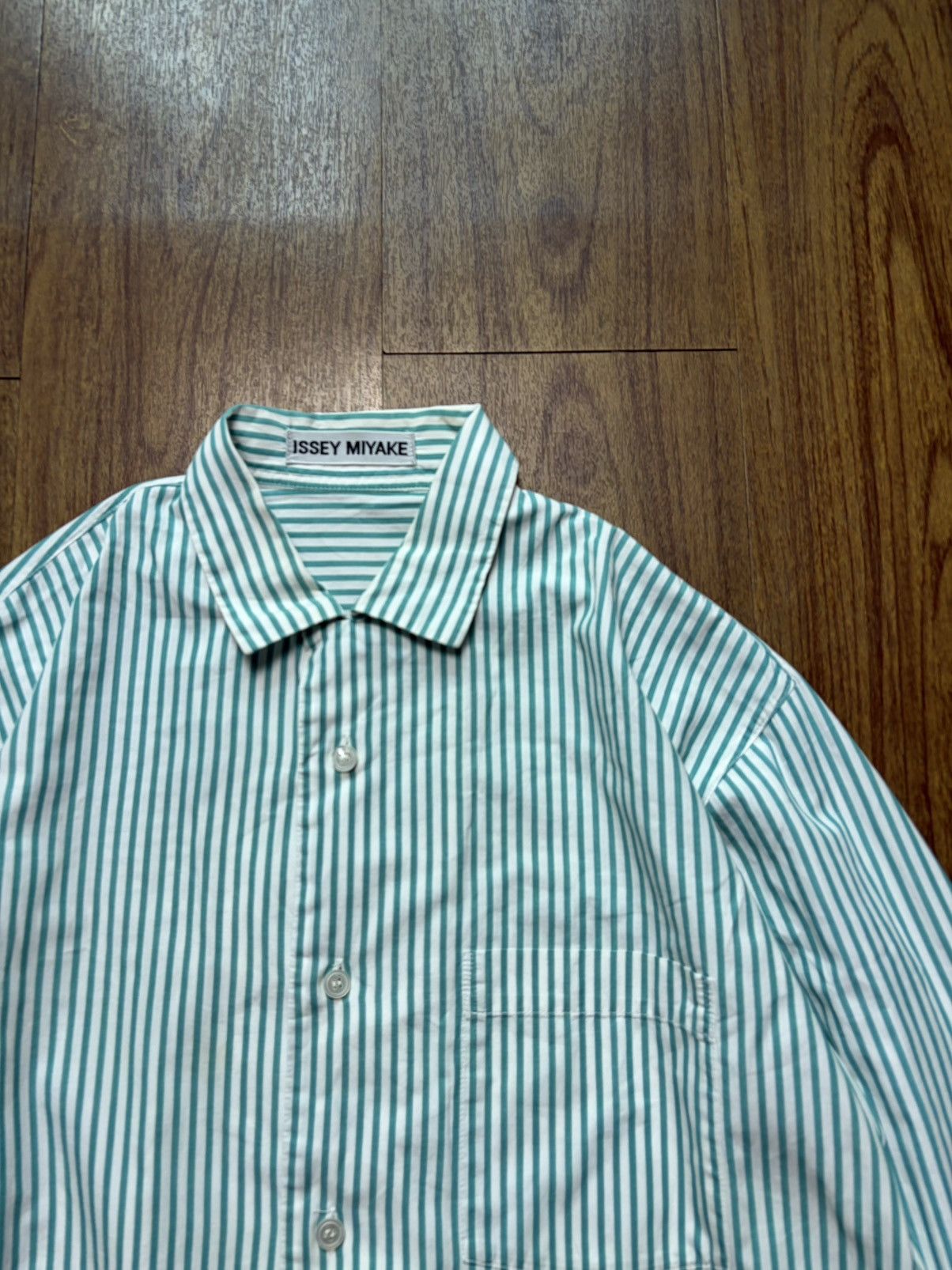 Issey Miyake 1990s Issey Miyake Green Striped Shirt Size US M / EU 48-50 / 2 - 3 Thumbnail