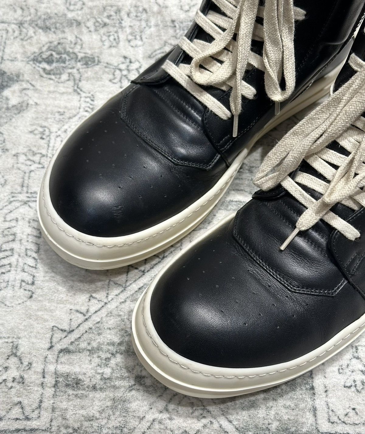 Rick Owens Rick Owens Geobasket Black & White Oreo Leather New Version Size US 8 / EU 41 - 3 Thumbnail