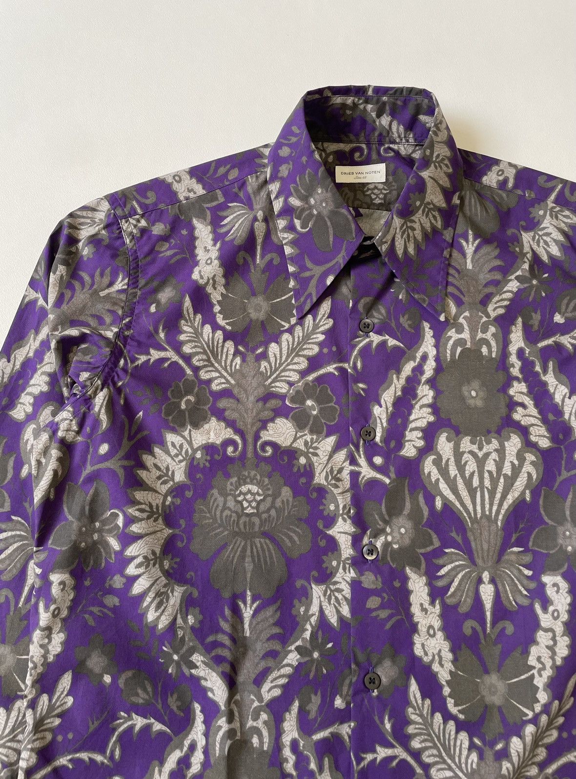 Dries Van Noten Purple / Gray Floral Print Cotton Shirt Size US M / EU 48-50 / 2 - 4 Thumbnail