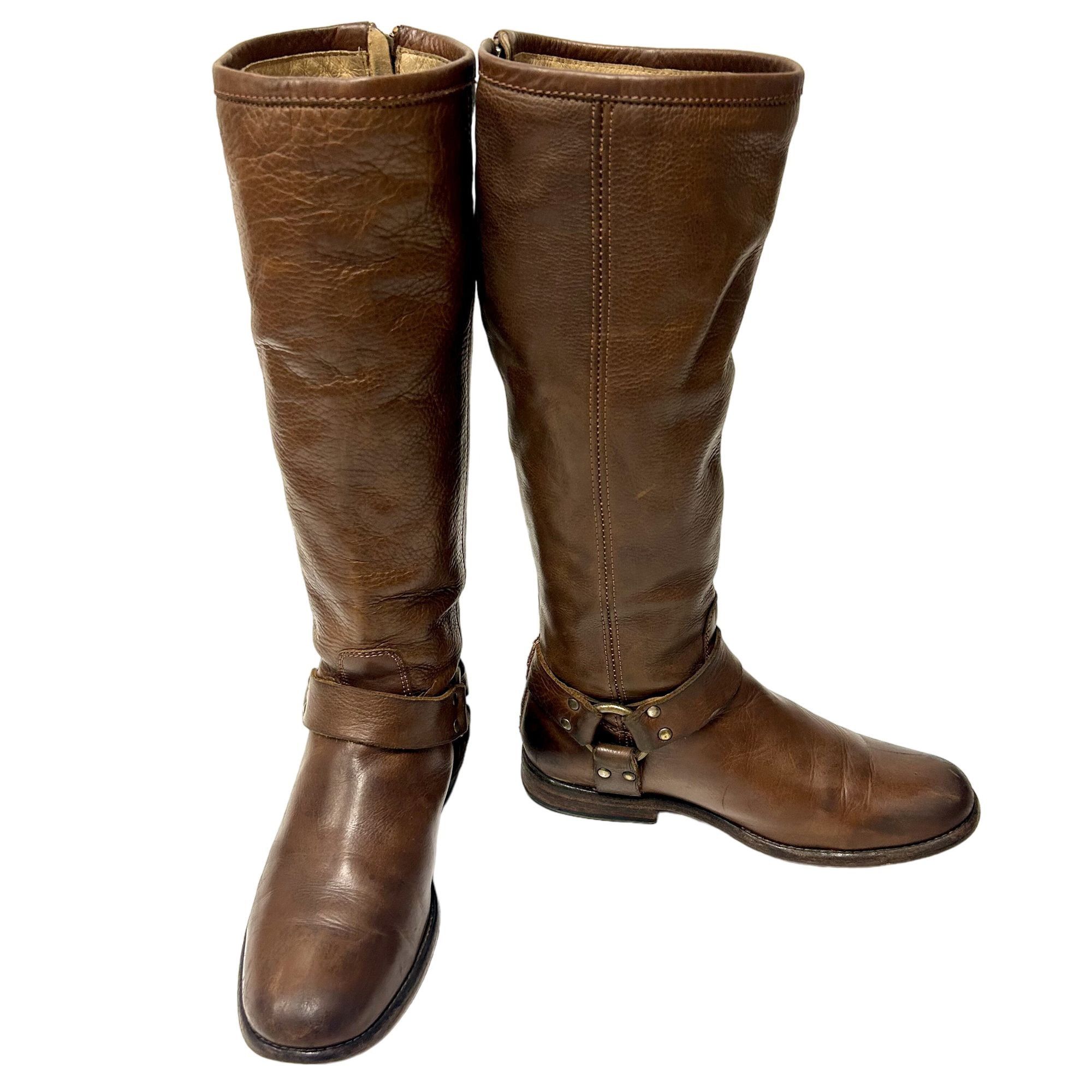 Frye Vtg Frye Brown Leather TALL Cowboy Western Full Zip Boots Size US 7 / IT 37 - 1 Thumbnail