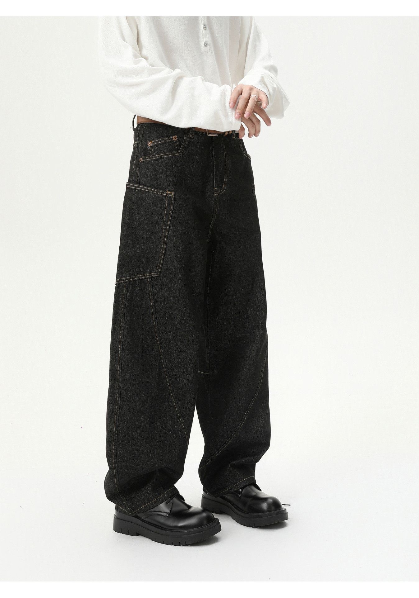 Japanese Brand Japanese retro high-street patchwork curved loose jeans Size US 32 / EU 48 - 4 Thumbnail