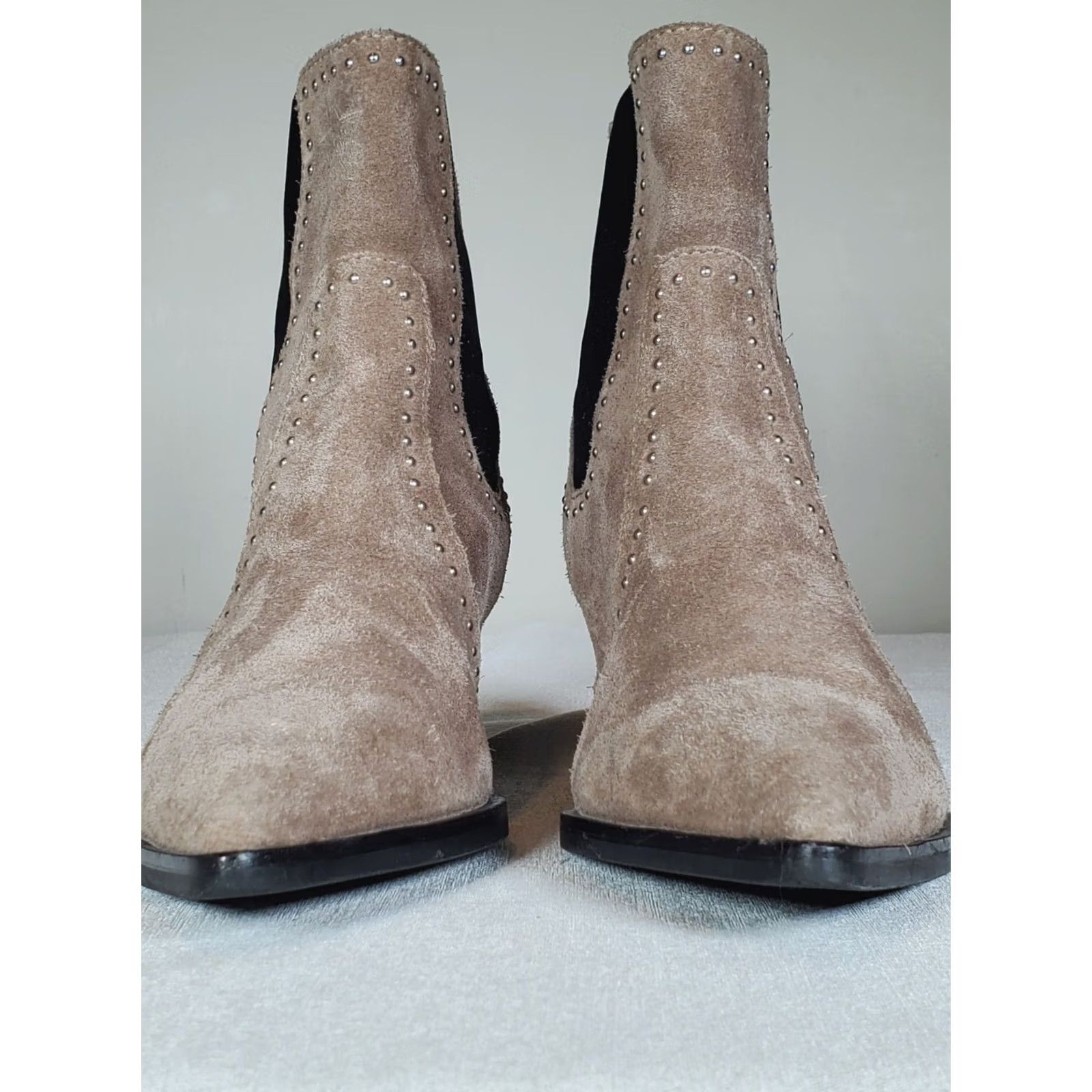 Paige PAIGE Willa Studded Suede Leather Chelsea Ankle Boots Boots Women's Size US 9 Taupe Pointed Toe Block Heel Studded Chelsea Ankle Booties EUC Size US 9 / IT 39 - 7 Thumbnail