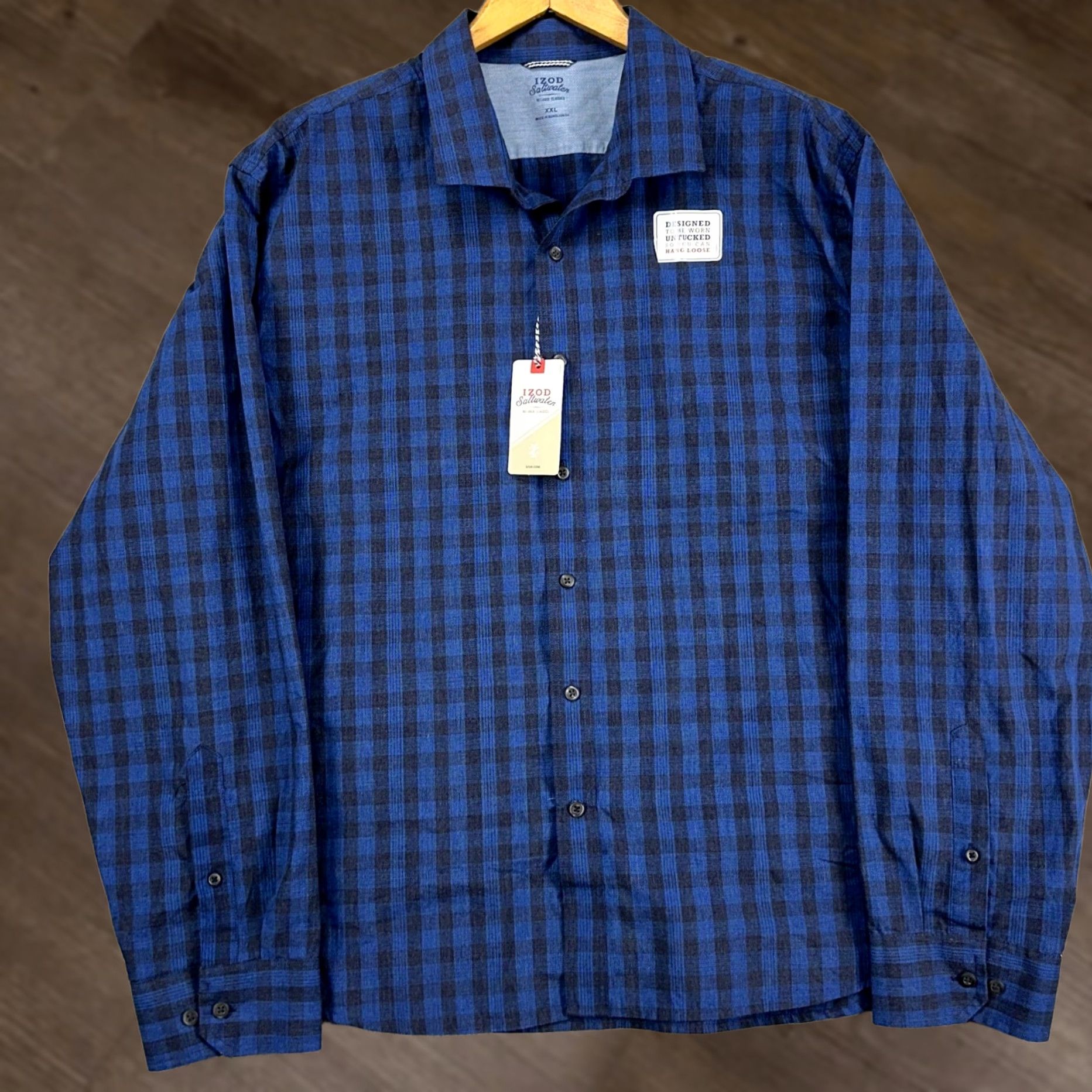 Izod Izod Saltwater Mens Button-Up Shirt 2XL Blue Plaid Classic Fit Button-Down Long Sleeve Size US XXL / EU 58 / 5 - 1 Thumbnail