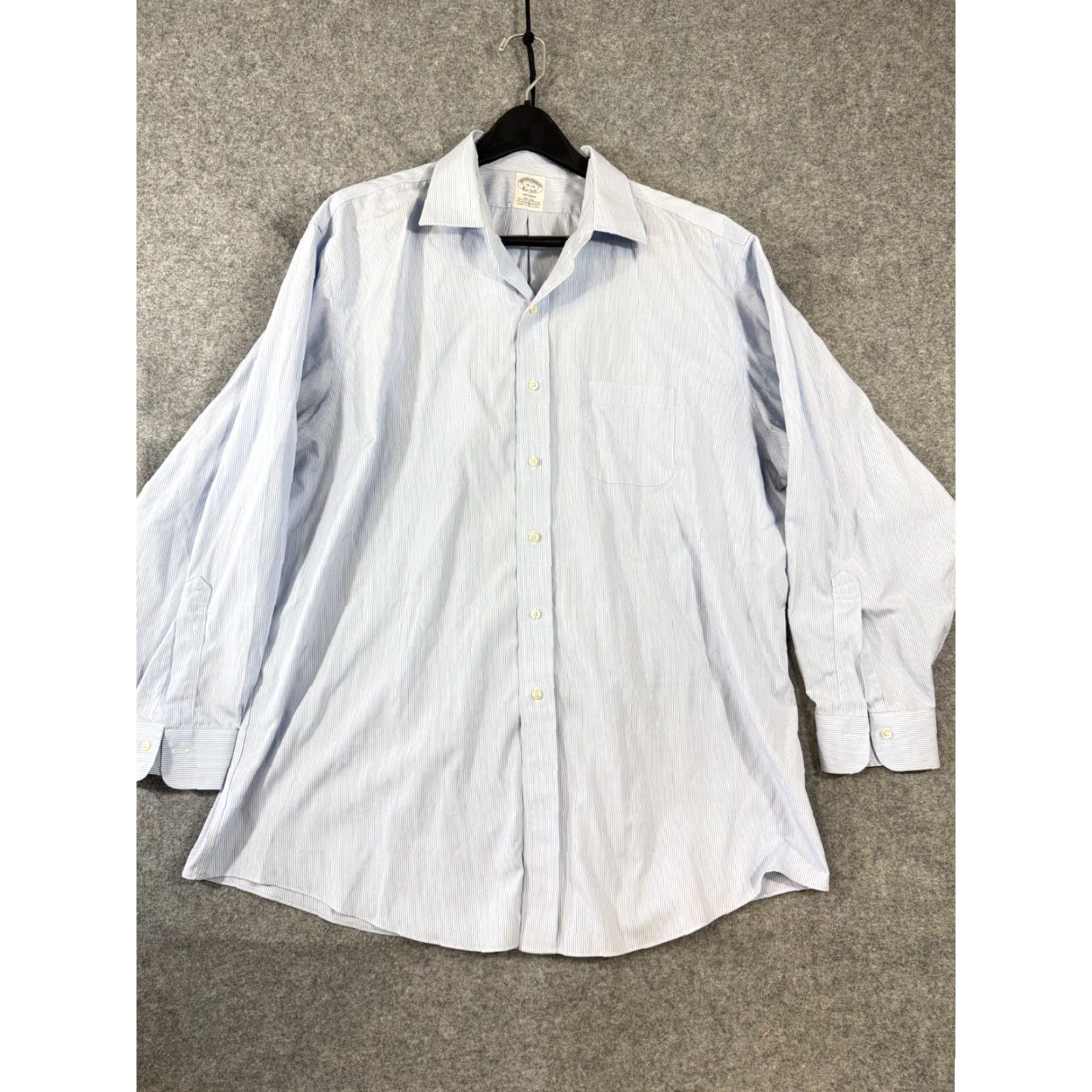 Brooks Brothers Brooks Brothers Regent Dress Shirt Mens 18-34 Blue Pinstriped Non-Iron Stretch Long Sleeve Regular Chest 55 in Womens? Size 48R - 3 Thumbnail