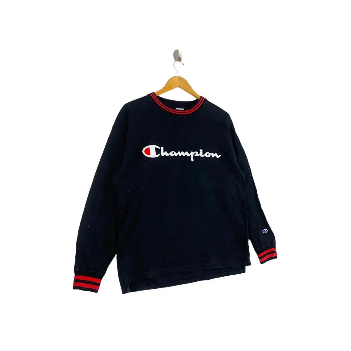 Champion Vintage CHAMPION USA Script Big Brand Print Black Sweatshirt Size US L / EU 52-54 / 3 - 3 Thumbnail