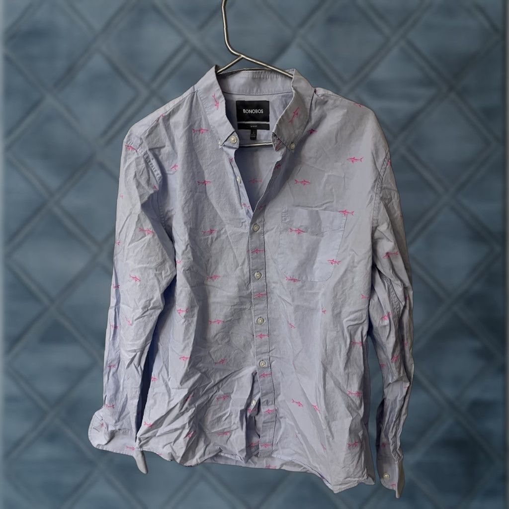 Bonobos Bonobos Mens L Long Sleeve Button-Up Shirt Blue Pink Shark Slim Fit Shirt Mens L Blue Size US L / EU 52-54 / 3 - 1 Thumbnail