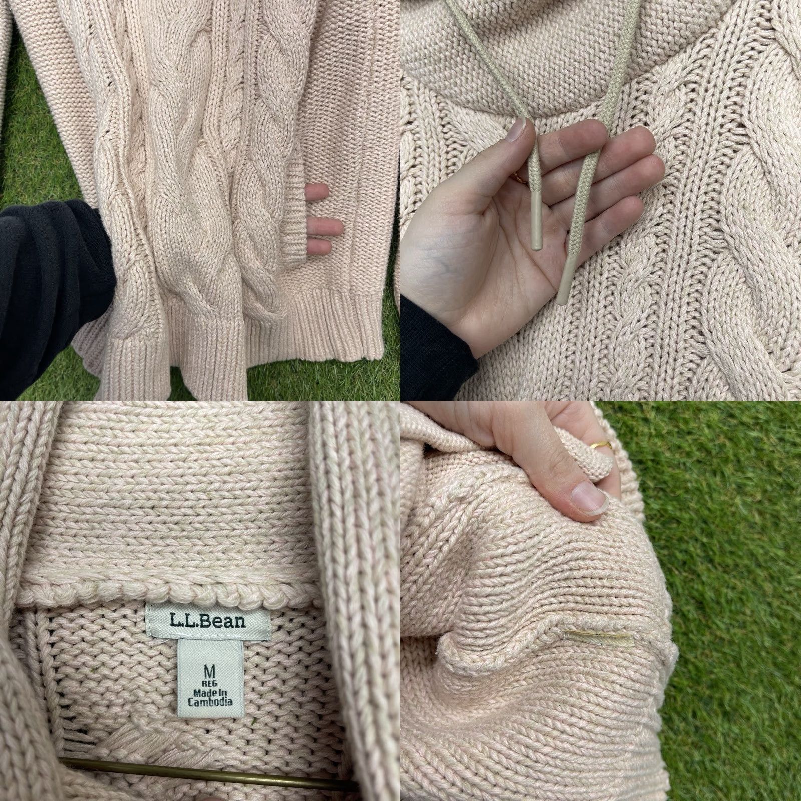 Vintage LL Bean Sweater Womens Medium Beige Cable Knit Funnelneck Pullover Chunky Y2K Size M / US 6-8 / IT 42-44 - 8 Thumbnail