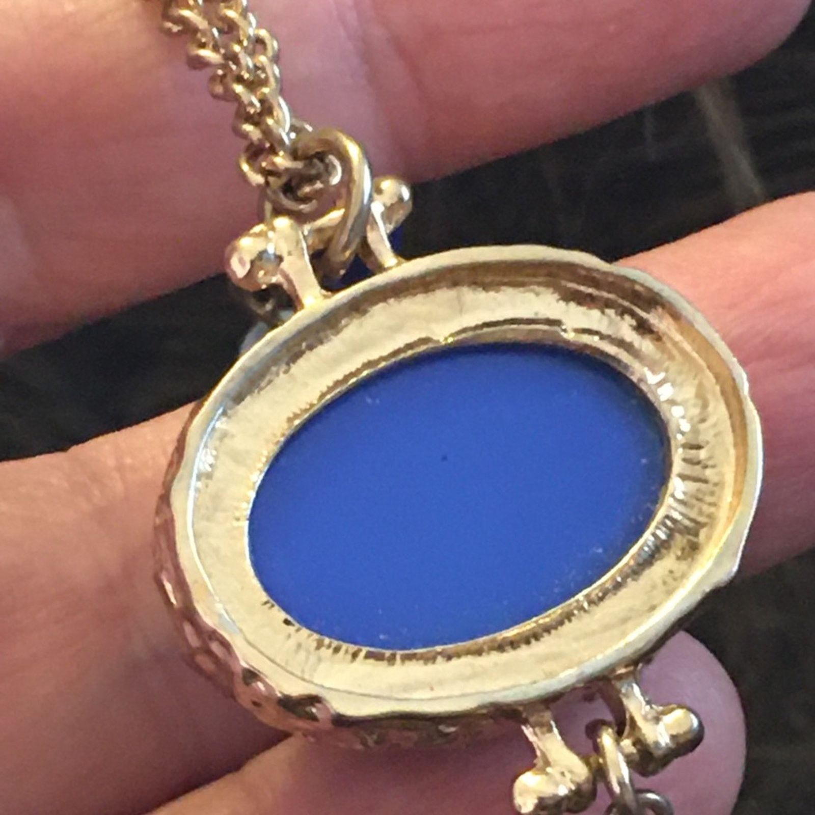 Jewelry Blue glass cabochon medallion fringe necklace Size ONE SIZE - 6 Thumbnail