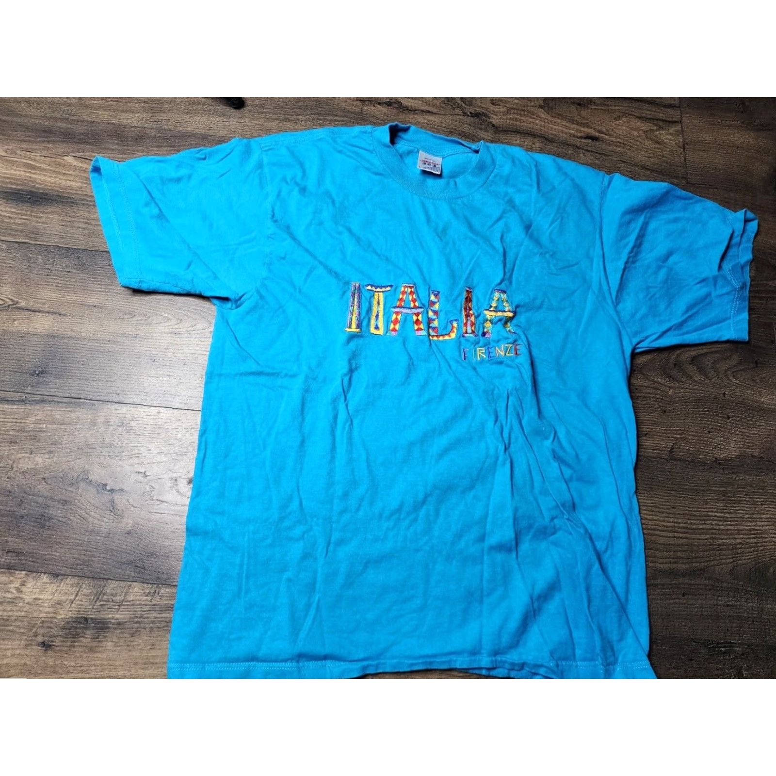 Jerzees VINTAGE Jerzees Travel T Shirt Embroidered Firenze Italia Souvenir Distressed Blue L Mens Graphic Tee 90s Size US L / EU 52-54 / 3 - 4 Thumbnail