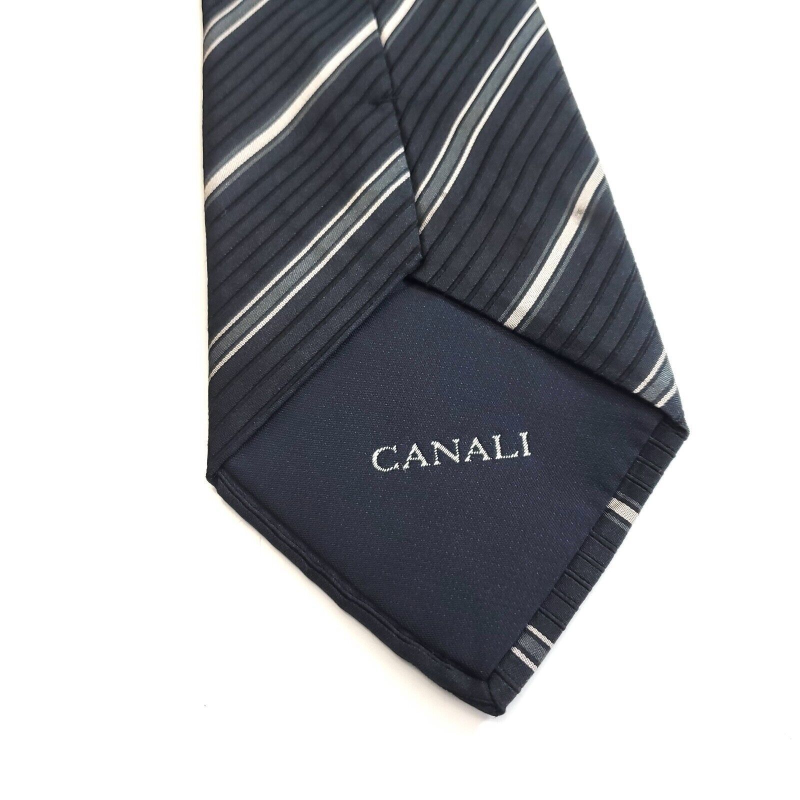 Canali Canali Gray Woven Striped Wide Silk Tie Size ONE SIZE - 3 Thumbnail