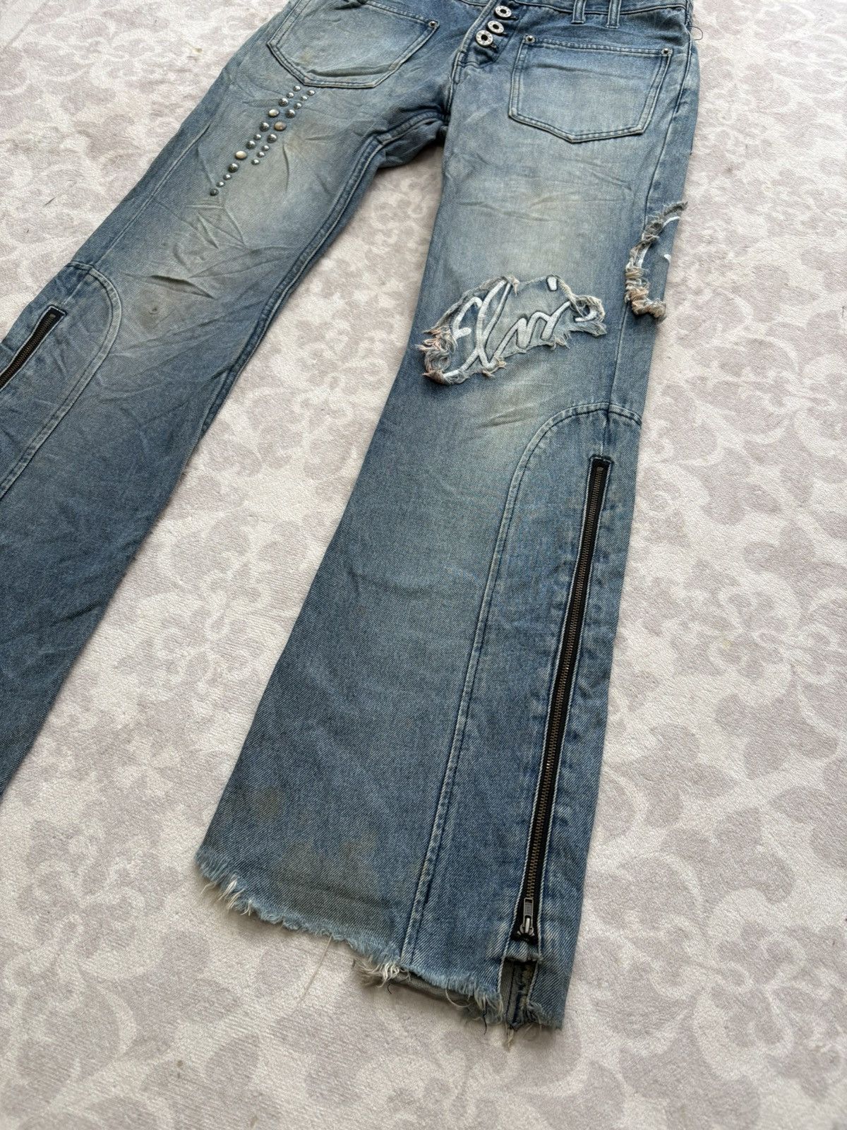 PPFM PPFM Archival Double Waist Studded Flare/Distressed Denim Size US 30 / EU 46 - 4 Thumbnail
