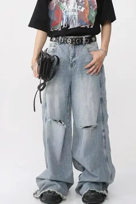Japanese Brand Madoka x Misao Casual loose-fitting ripped denim trousers Size US 33 - 6 Thumbnail