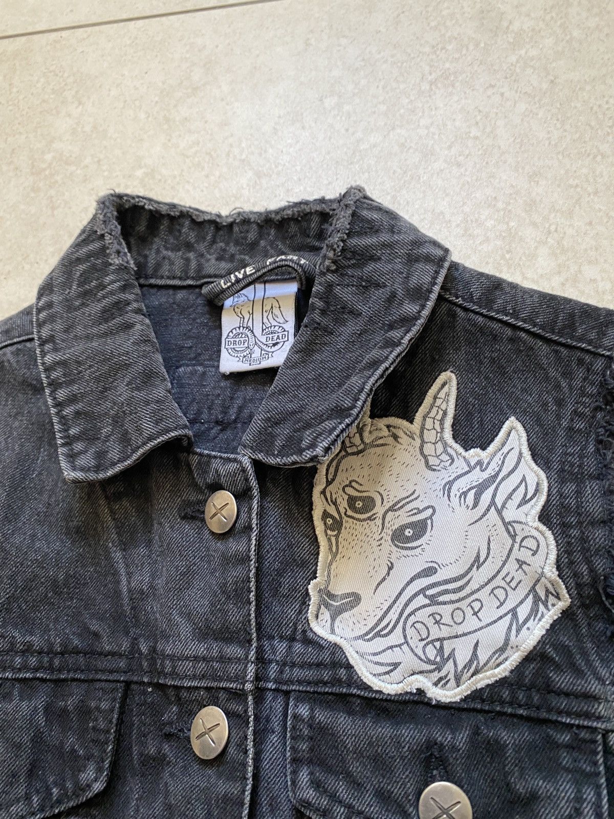 Drop Dead Rock Badges Embroidered Denim Vest