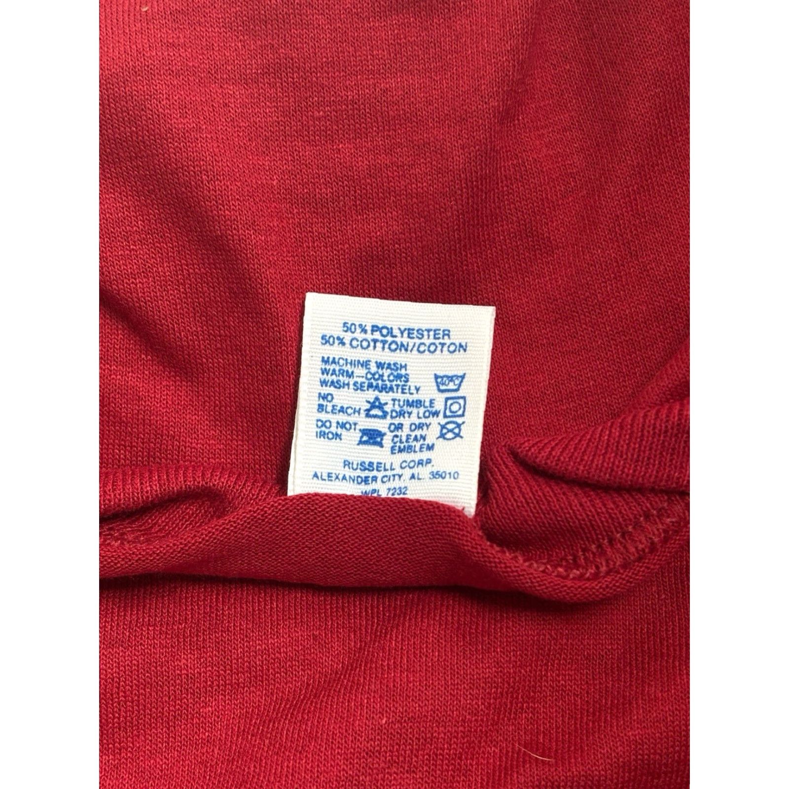 Russell Athletic VINTAGE Russell Athletic T-Shirt Mens L Crew Neck Cardinal Red 90s Deadstock NWOT Single Stitch Poly/Cotton 1990s Made in USA Size US L / EU 52-54 / 3 - 4 Thumbnail