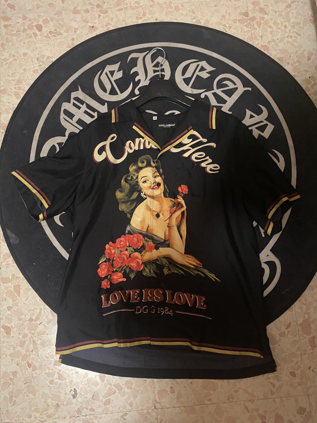 image of Dolce Gabbana Silk Shirt "come Here" in Black, Men's (Size Medium)