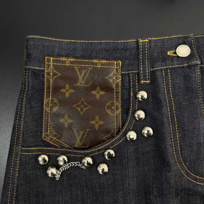 Louis Vuitton Louis Vuitton Washed dark blue presbyopic leather label stu Size 37" - 7 Thumbnail