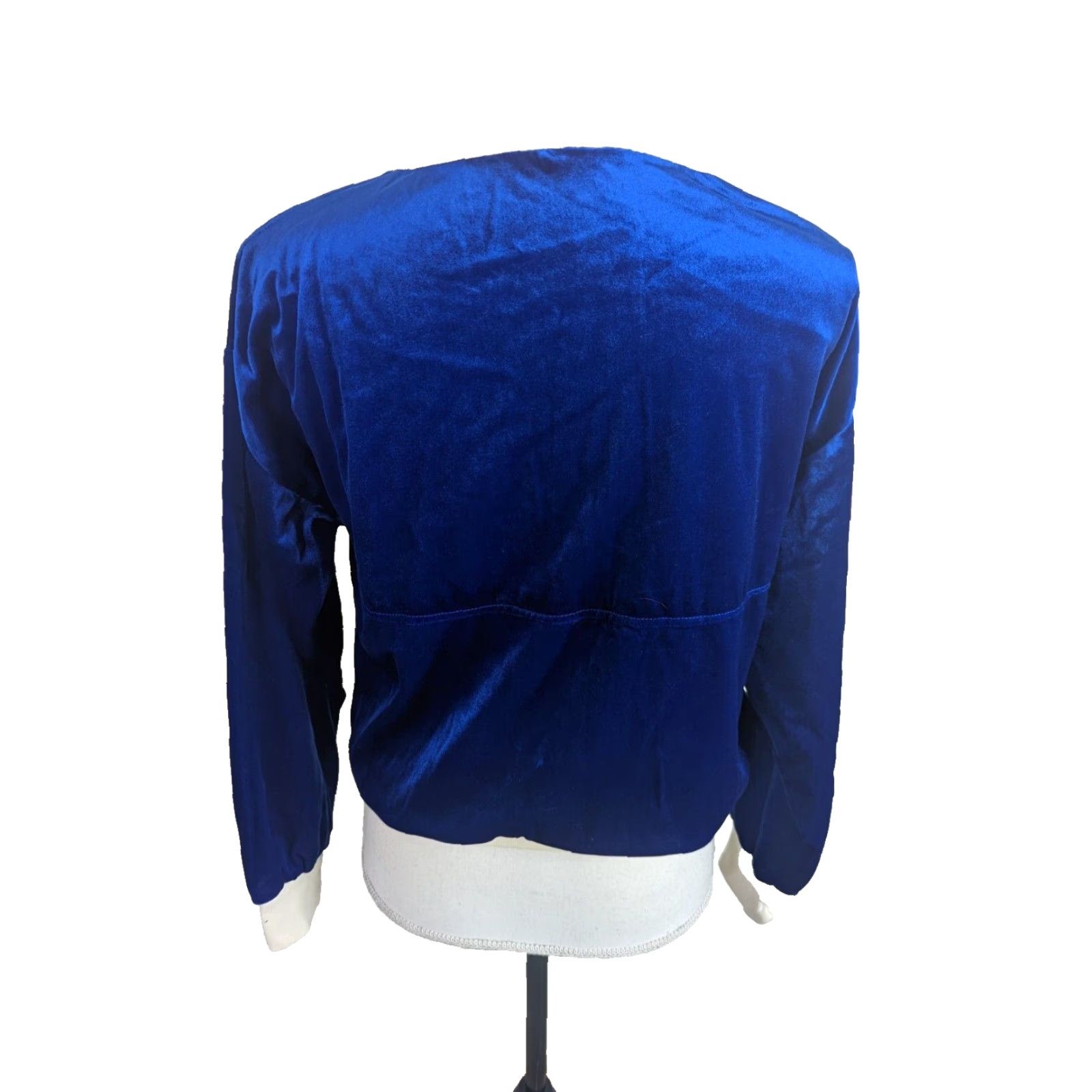 Velvet VINTAGE 80s Crewneck Long Sleeve Velvet Shirt Blue Gold Stripe L3S Women's M Size M / US 6-8 / IT 42-44 - 3 Thumbnail