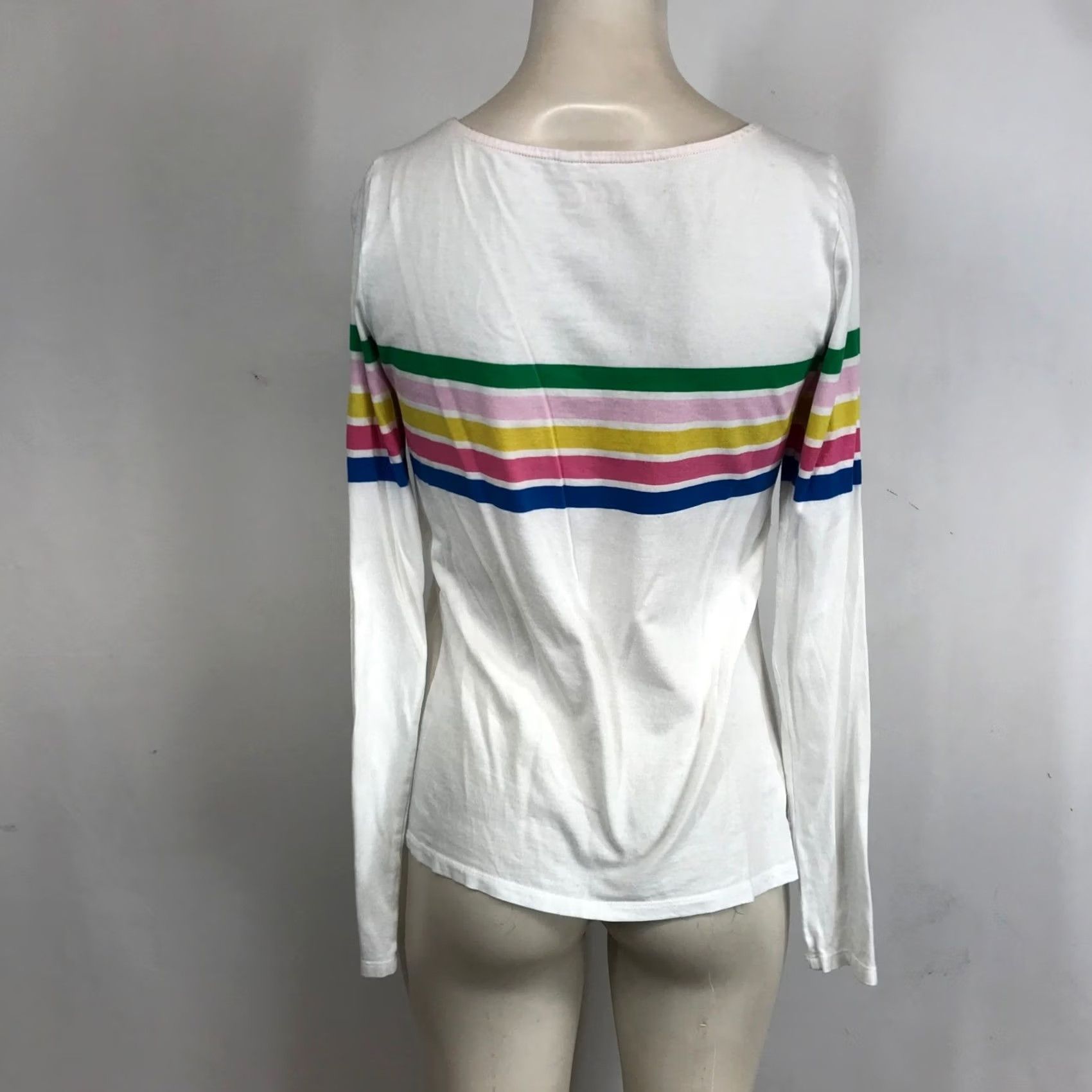 Boden Boden White Long Sleeve Crew Neck Rainbow Stripe T Shirt Women's Size 2 Size XS / US 0-2 / IT 36-38 - 5 Thumbnail