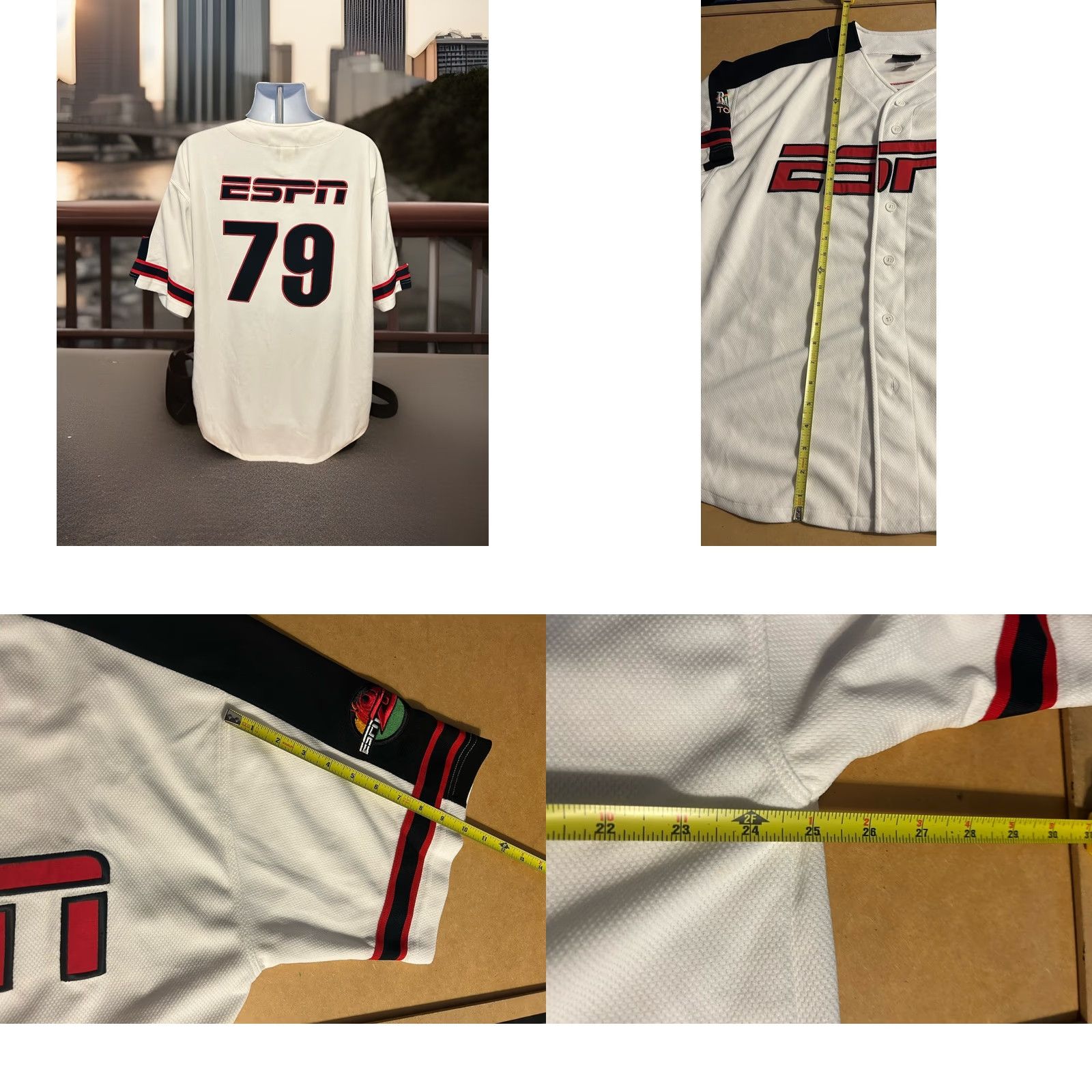 Vintage ESPN Jersey Baseball Short Sleeve Men Large White Stitch ESPN Zone #79 Size US L / EU 52-54 / 3 - 9 Thumbnail
