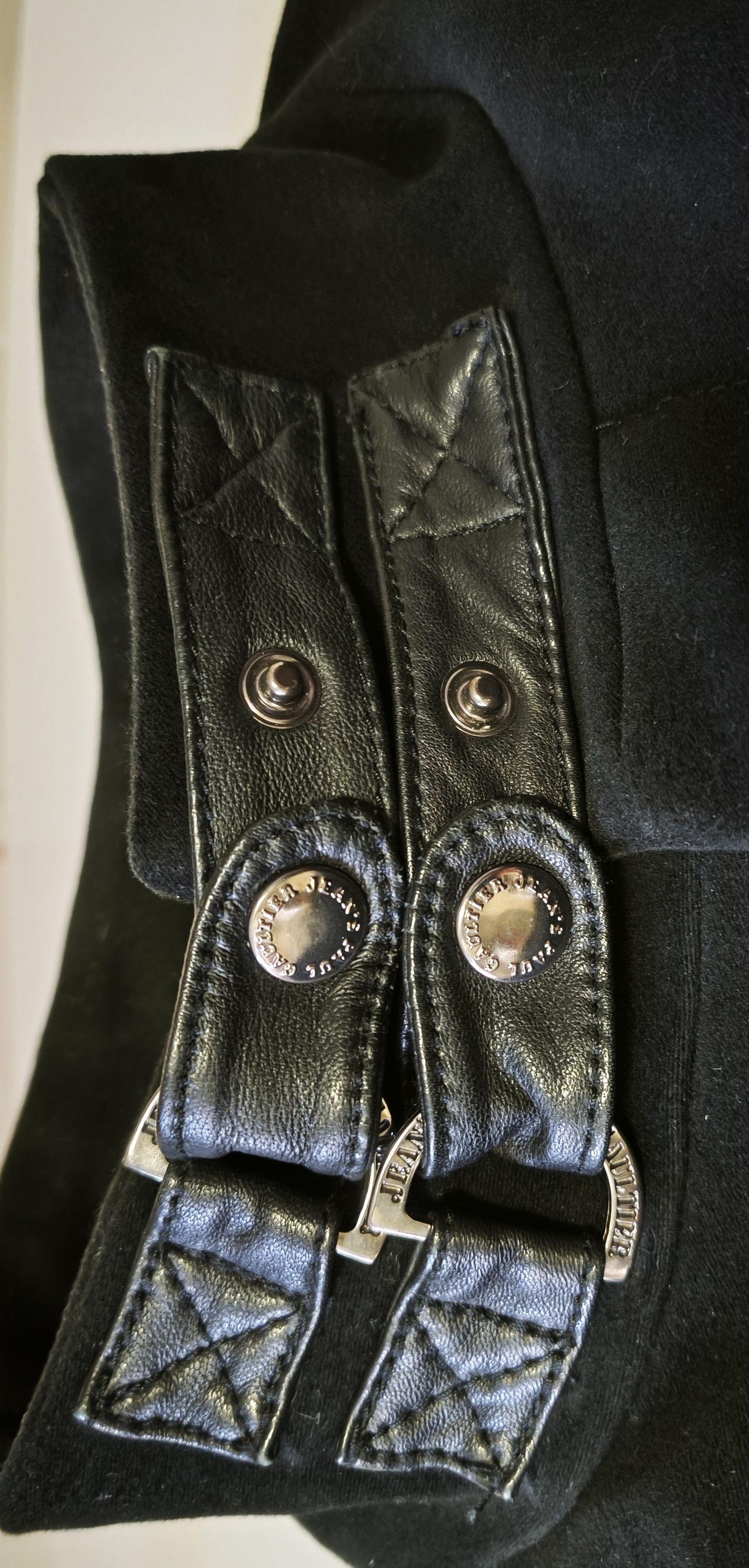 Jean Paul Gaultier Black velvet coat with black leather straps Size US L / EU 52-54 / 3 - 9 Thumbnail