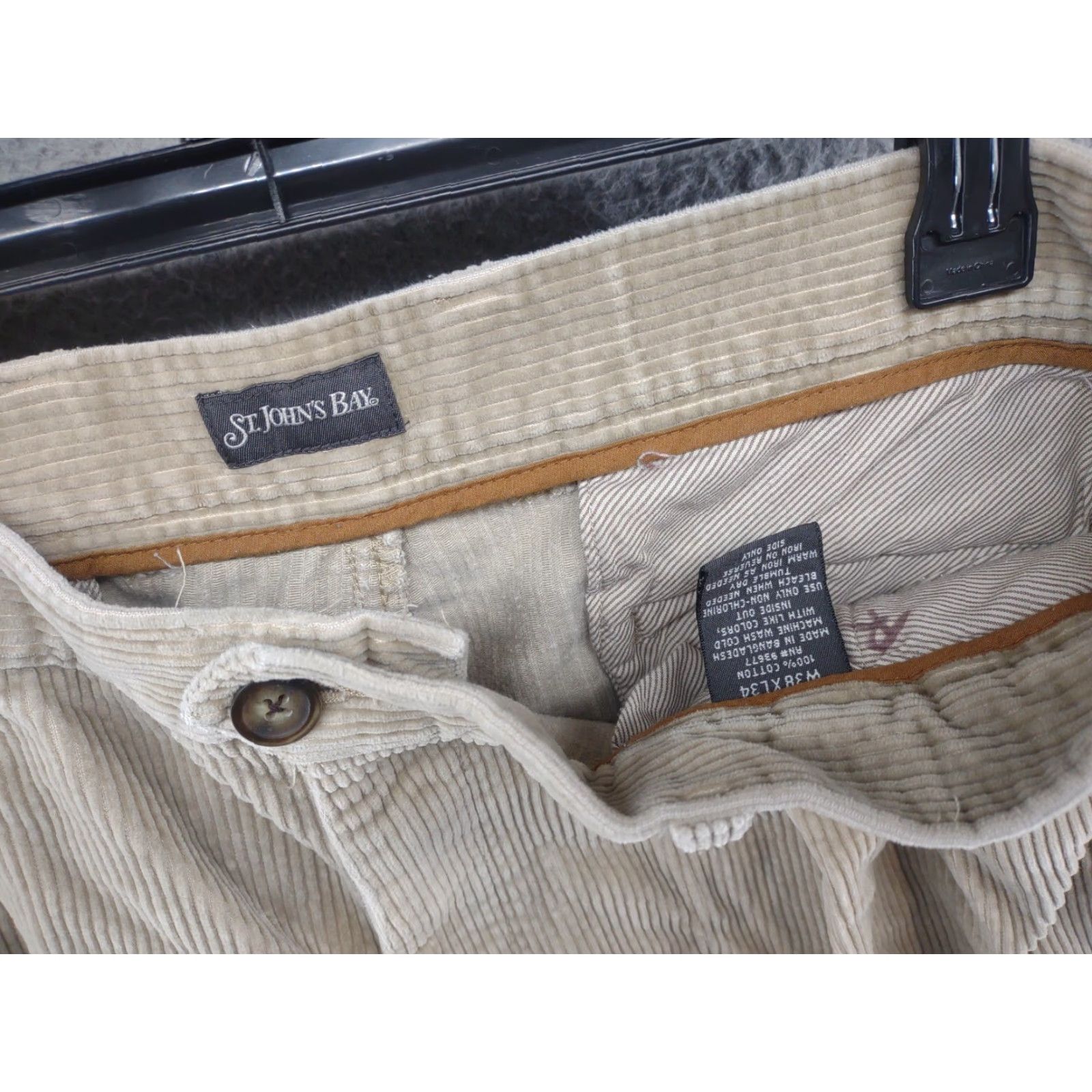 Vintage St. John's Bay Corduroy Pants Men Beige 38x34 Relaxed Fit - Belt Loops, Front Pleated, 34 Inseam, Cotton, Tan Size US 38 / EU 54 - 4 Thumbnail