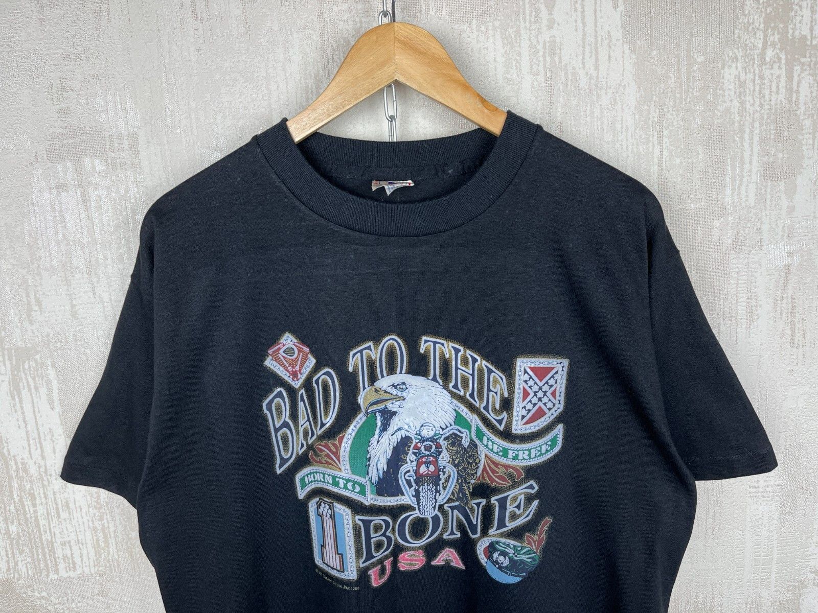 90's Bad To The Bone USA Eagle Biker Moto Sun Art Design