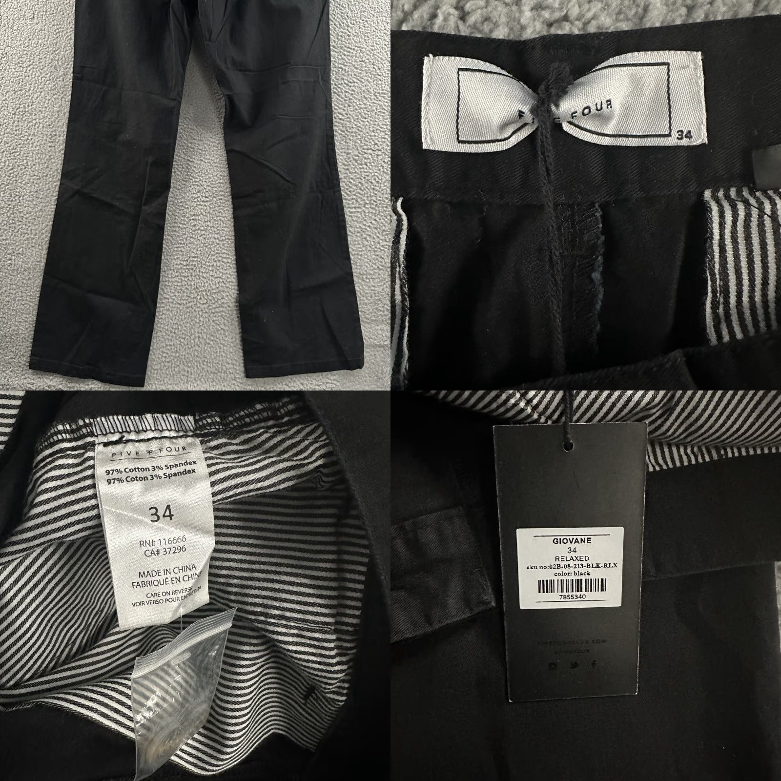 Vintage Five Four Mens Pants Black Size 34 Chino Relaxed Giovane Stretch Cotton Blend Slit? Size US 34 / EU 50 - 8 Thumbnail