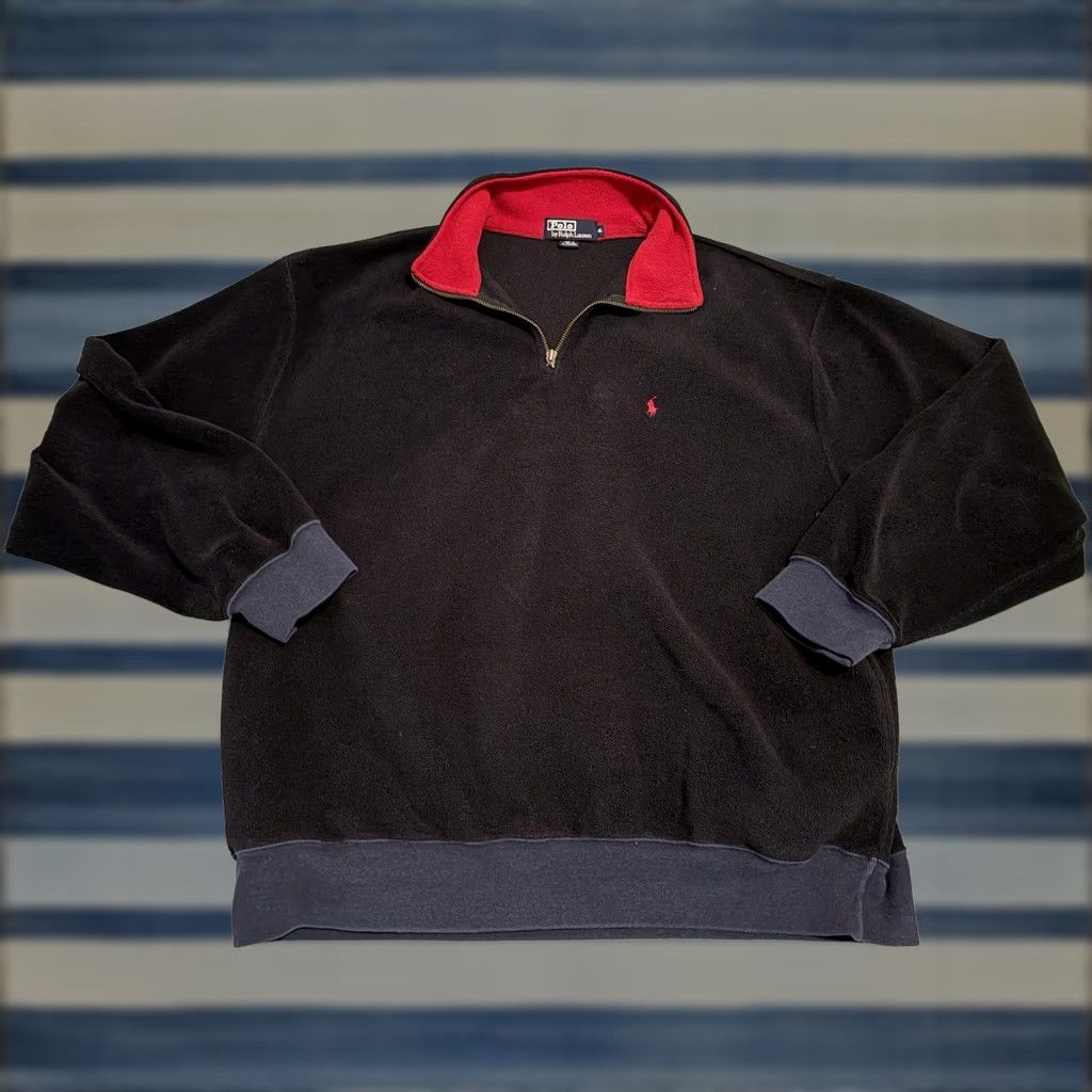 Polo Ralph Lauren Polo Ralph Lauren Pullover Sweater Fleece Black Red Pony Quarter Zip Mens XL Size US XL / EU 56 / 4 - 1 Thumbnail