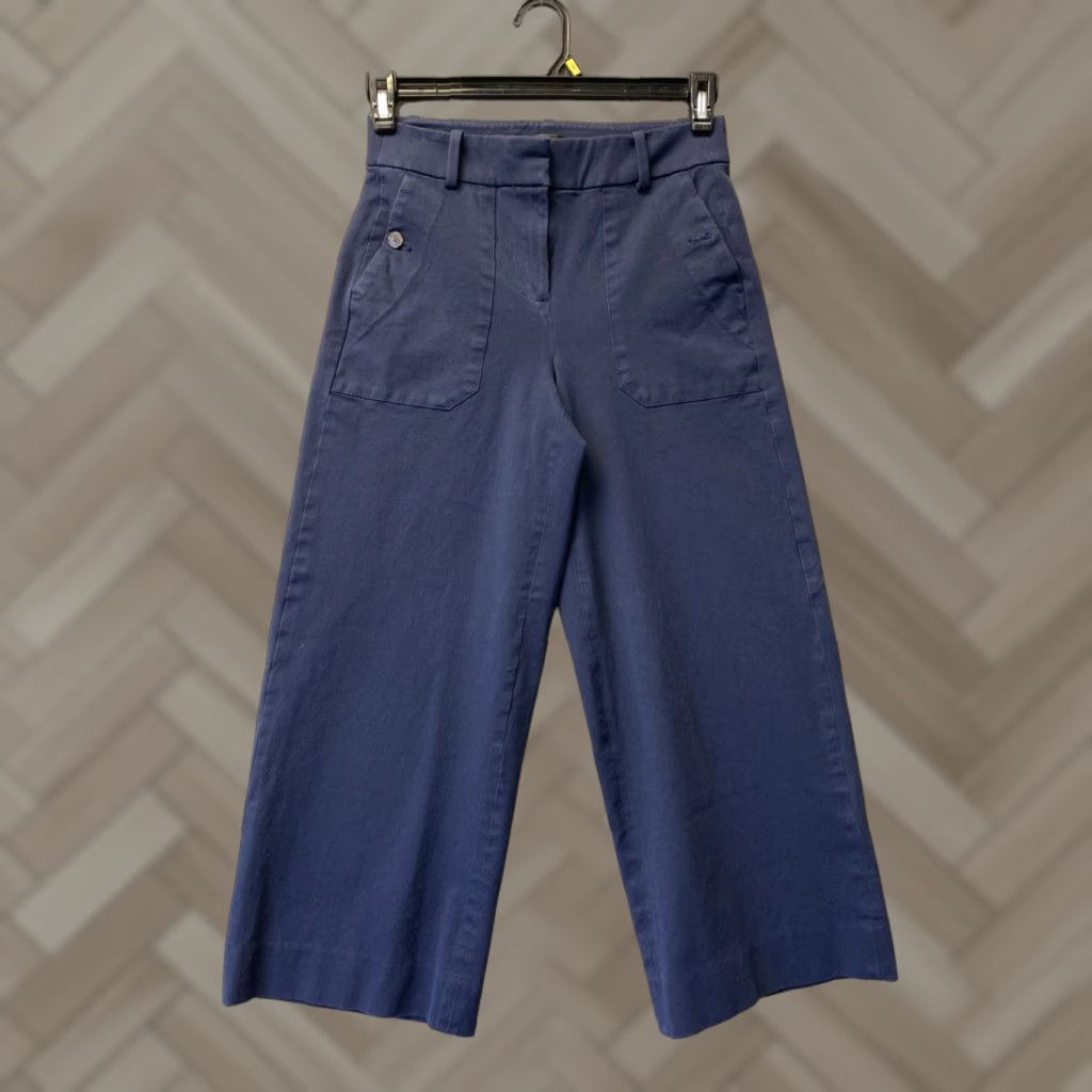 J.Crew J.CREW Wide Leg Pants Bi-Stretch Cotton High Waist Navy Women's 2 Cropped Size 26" / US 2 / IT 38 - 1 Thumbnail