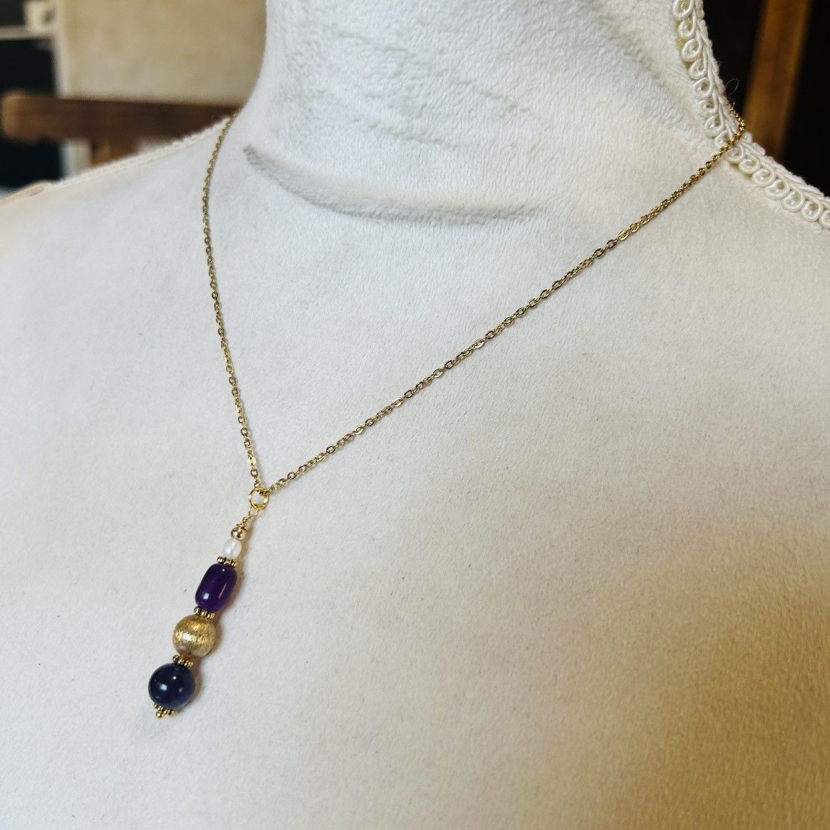 Handmade Handcrafted vintage bead drop pendant on chain necklace Size ONE SIZE - 4 Thumbnail