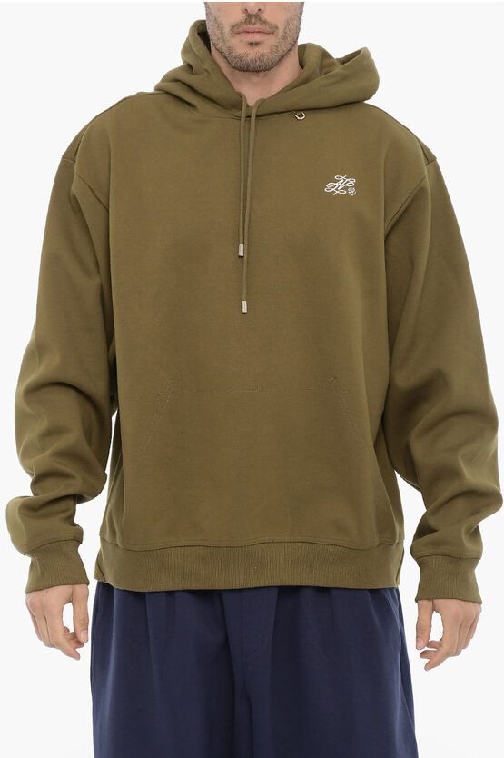 image of Ader Error Solid Color Hoodie With Embroidery in Green, Men's (Size Small)
