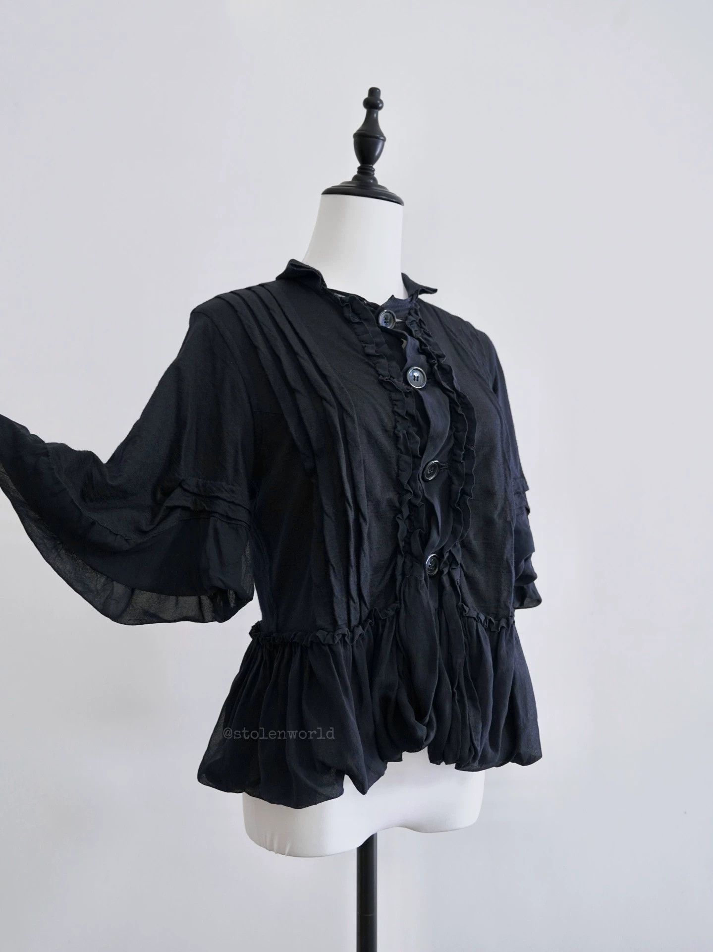Comme des Garcons Comme des Garçons Navy Lace Trim Bubble Sleeve Blouse M Size M / US 6-8 / IT 42-44 - 4 Thumbnail