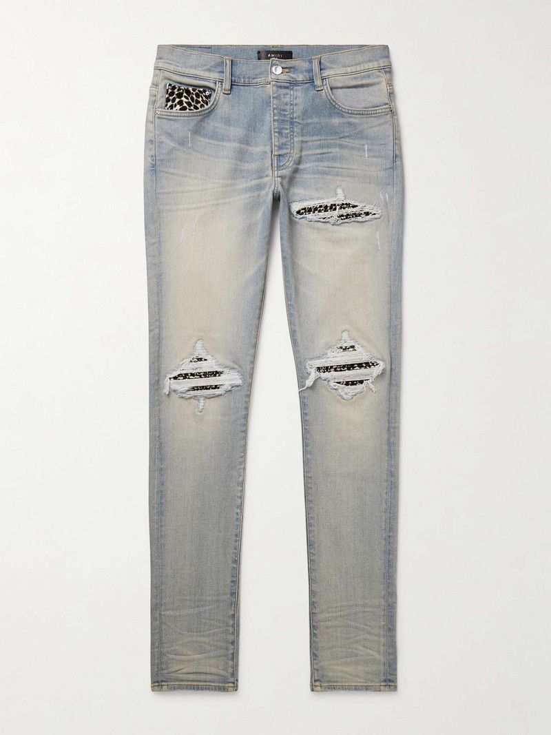 Amiri o1orln0426 MX1 Skinny-Fit Panelled Distressed Jeans Blue Size US 32 / EU 48 - 1 Thumbnail