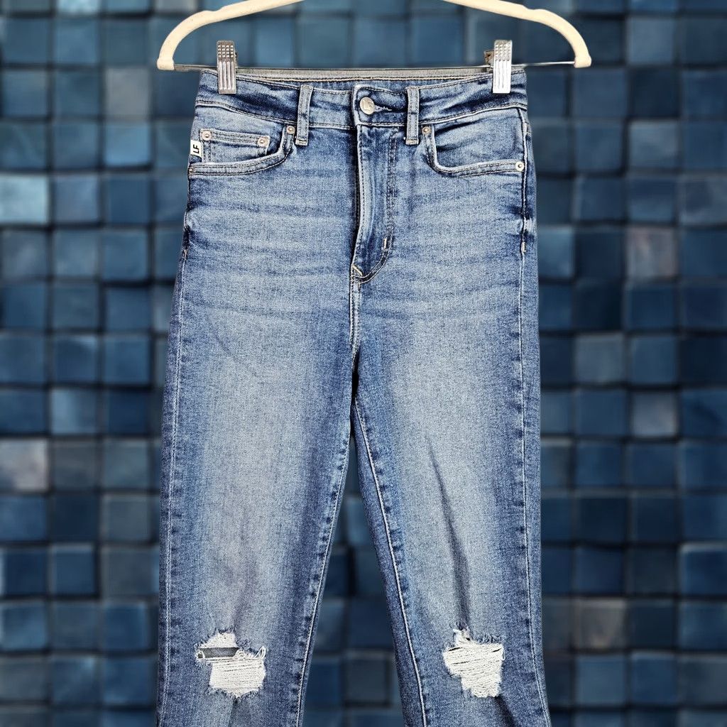 Vintage Lovers + Friends Jeans Size 24 High Rise Stretch Skinny Distressed Blue Denim Women's Size 42" / US 20 - 1 Thumbnail