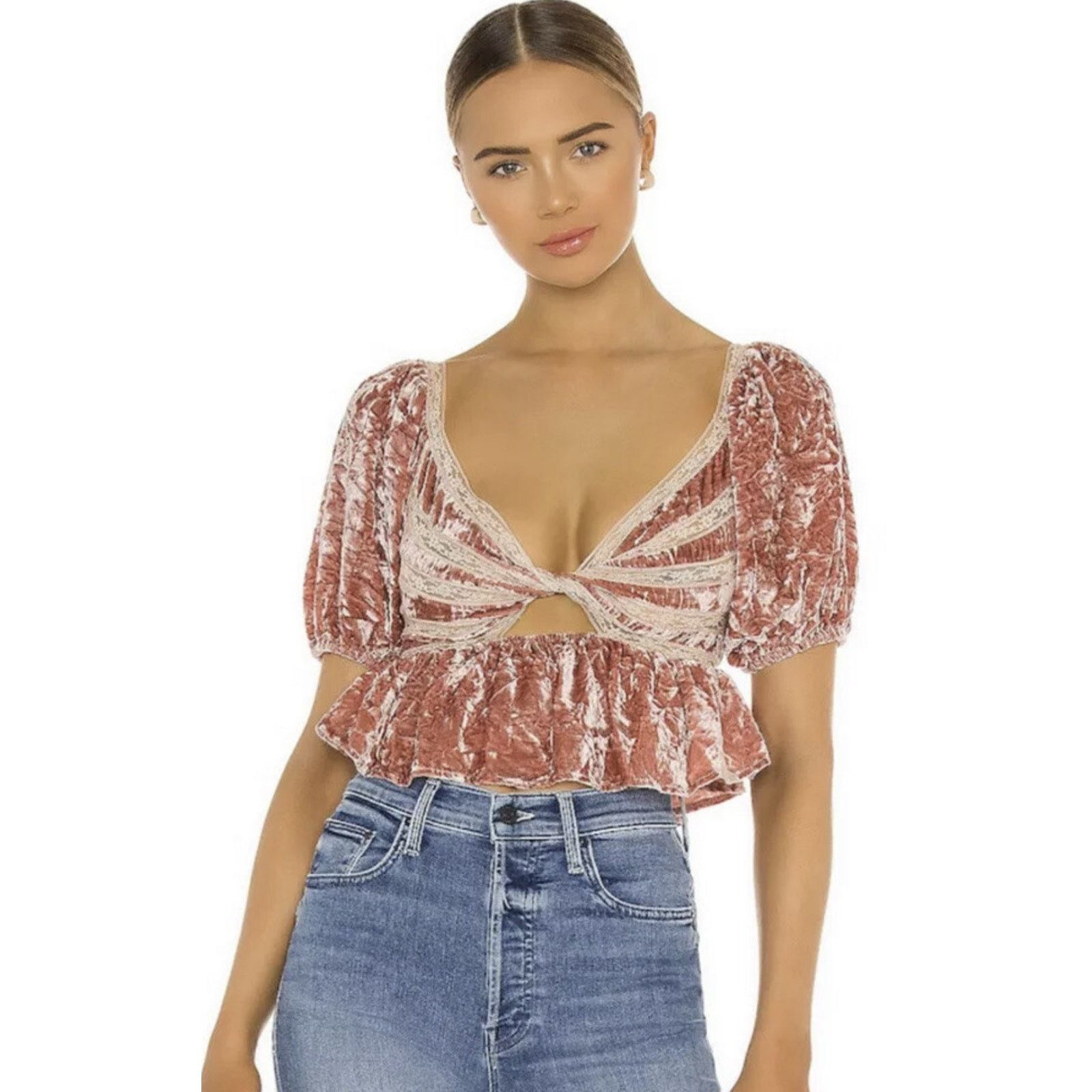 Free People New Free People Yours Truly Velvet Crop Top Size SA002092 Size S / US 4 / IT 40 - 1 Thumbnail