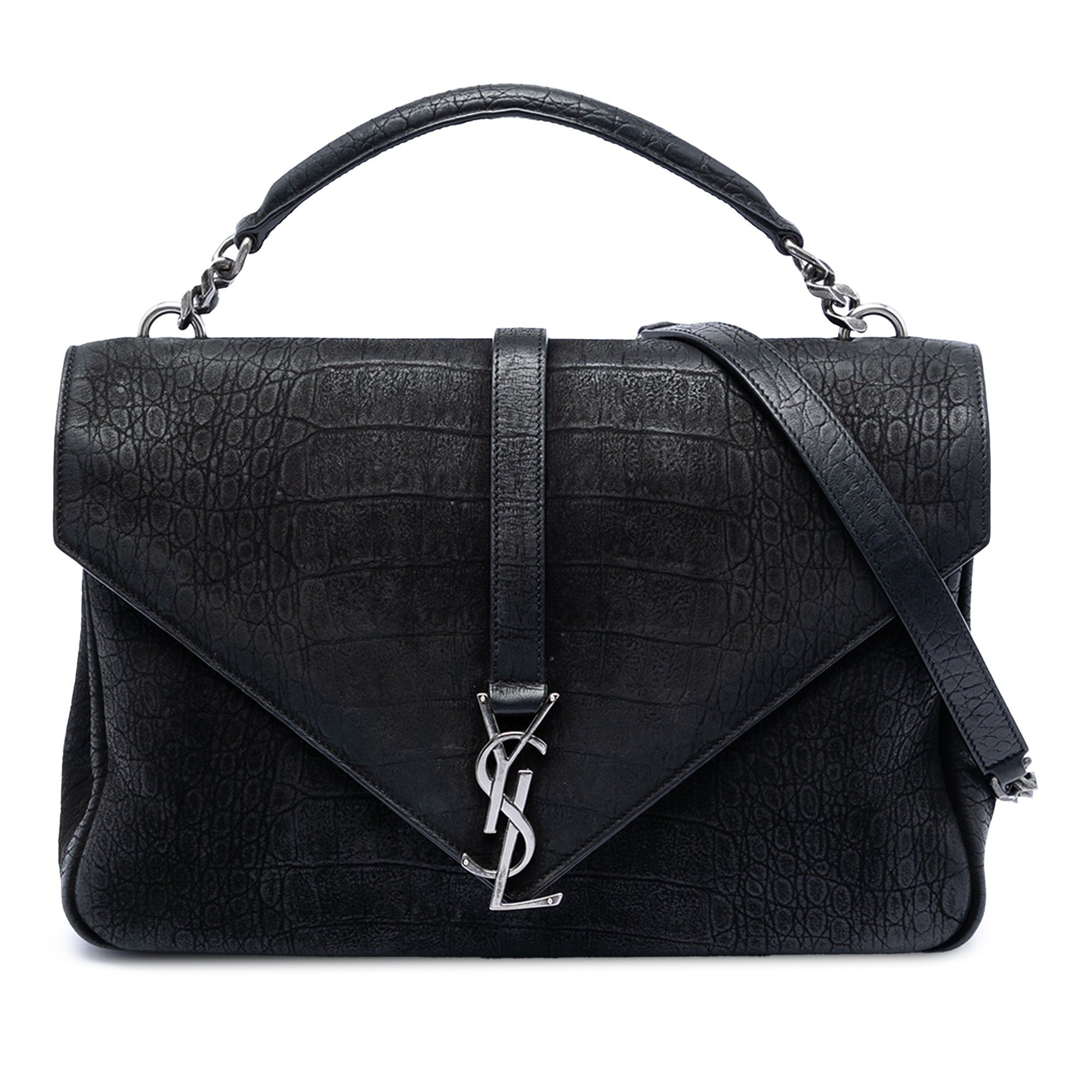 Saint Laurent Paris Large Croc Embossed Nubuck Monogram College Satchel Size ONE SIZE - 1 Thumbnail