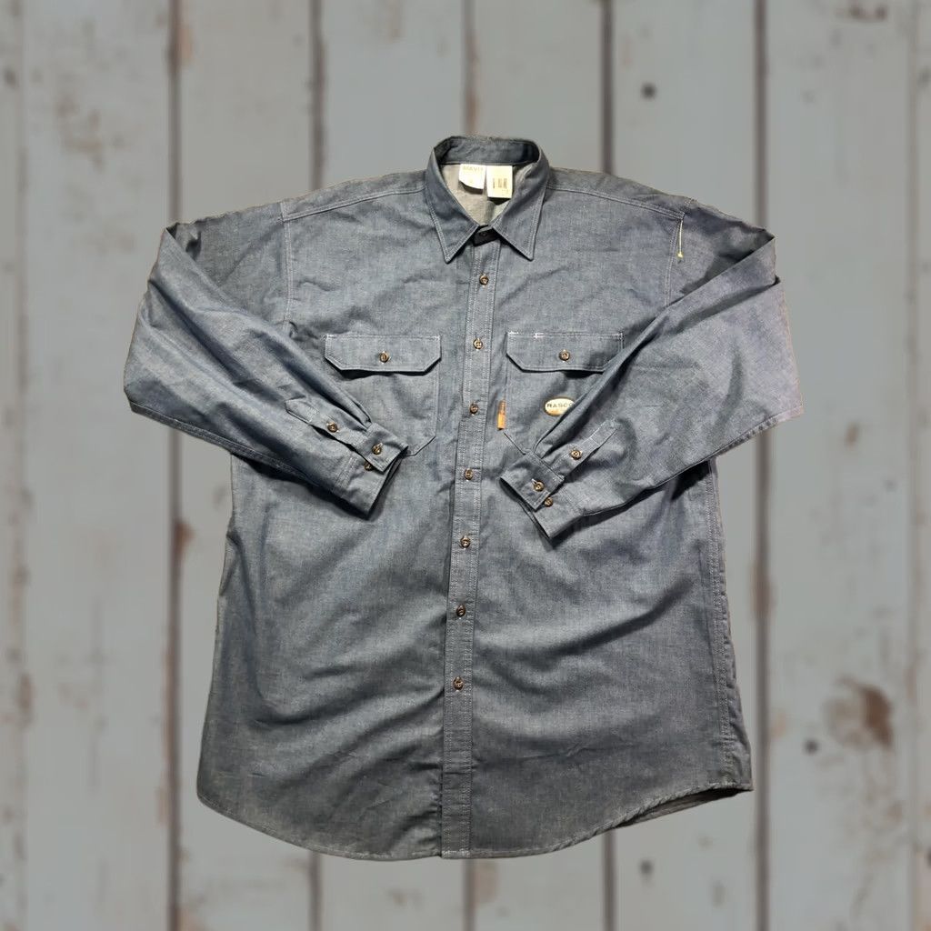 Vintage Rasco FR Shirt Mens 2XLT Blue Chambray Flame Resistant Long Sleeve Workwear Size US XXL / EU 58 / 5 - 1 Thumbnail